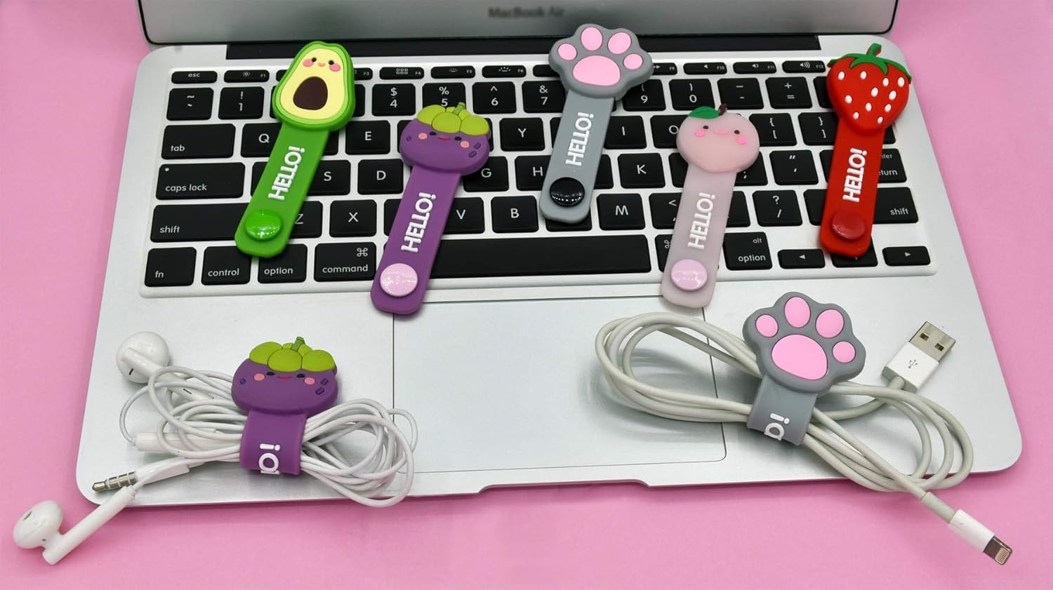 Earphone Cable Ties,Cord Winder,Strap Winder,Cord Organizer,Cable Straps, Cord Management,Cartoon Headphone Wire Ties,Wrap Winder, Fruit Shape Cable Management, USB Holder,Earphone Organizer, 5Pcs image number 1