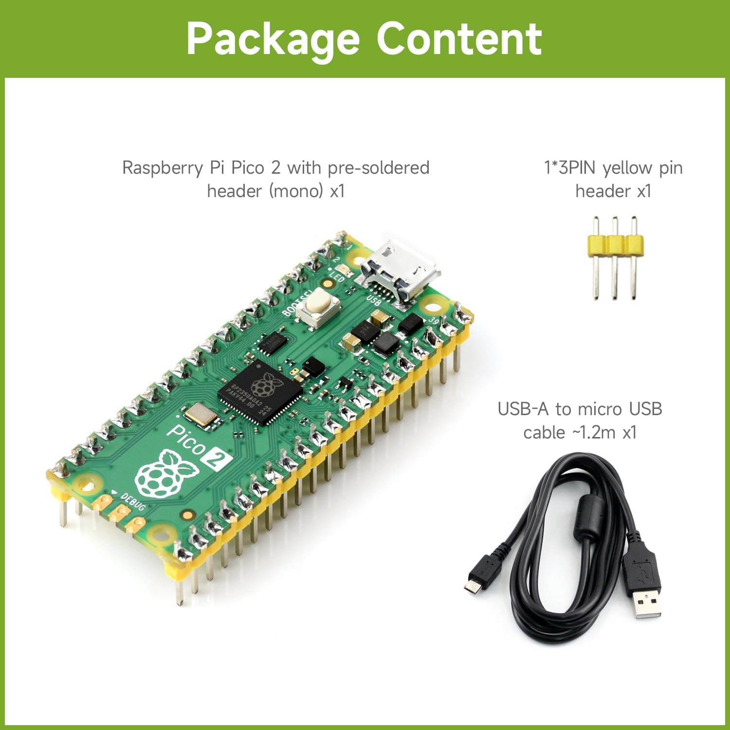 Waveshare Raspberry-Pi-Pico-2-M, Compatible with Raspberry Pi Pico 2 Microcontroller Board, Based on Official RP2350 Chip, Dual-Core & Dual-Architecture Design, 3 Items,Yellow Needle Arrangement image number 6