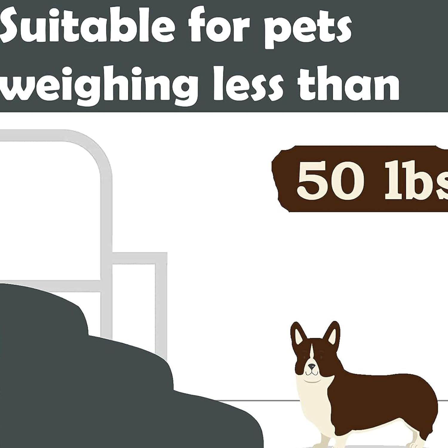 Dog Stairs for Small Dogs Ramp for Couches Bed Extra Wide Pet Steps with Durable Non-Slip Waterproof Fabric Cover(Grey,3Steps) image number 4