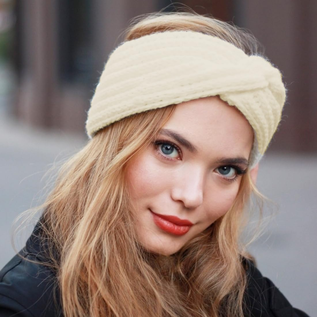 3 Pieces Knitted Headband Winter Women Winter Hair Bands for Women Knitted Hair Bands Winter Crochet Head Wrap Beige Black Khaki image number 5