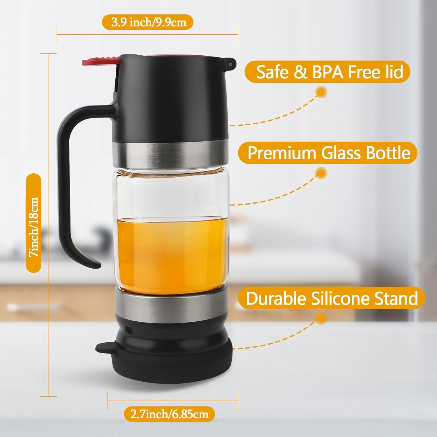 Glass Honey Dispenser,10 OZ Honey Pot with Handle,No Drip Honey Container Jar,Maple Syrup Dispenser,Ideal for Honey and Syrup,Black Base image number 3