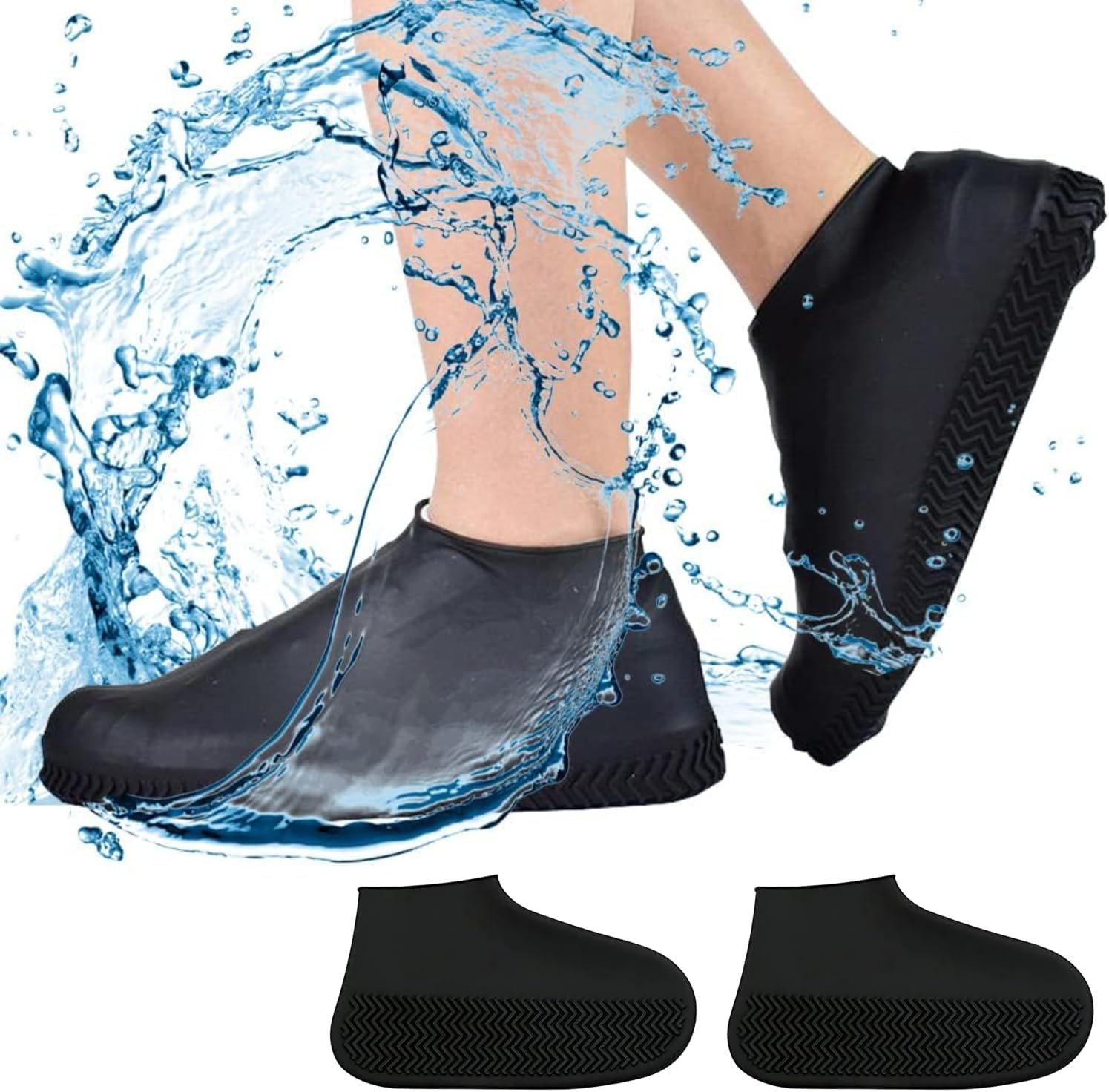 EZONEDEAL Waterproof Shoe Covers, Silicone Waterproof Shoe Covers Non-Slip Waterproof Overshoes Silicone Rubber Rain Boot Covers Shoe Protective Covers Non-Slip Shoe Boots Easy Clean Shoe Covers (L) image number 1