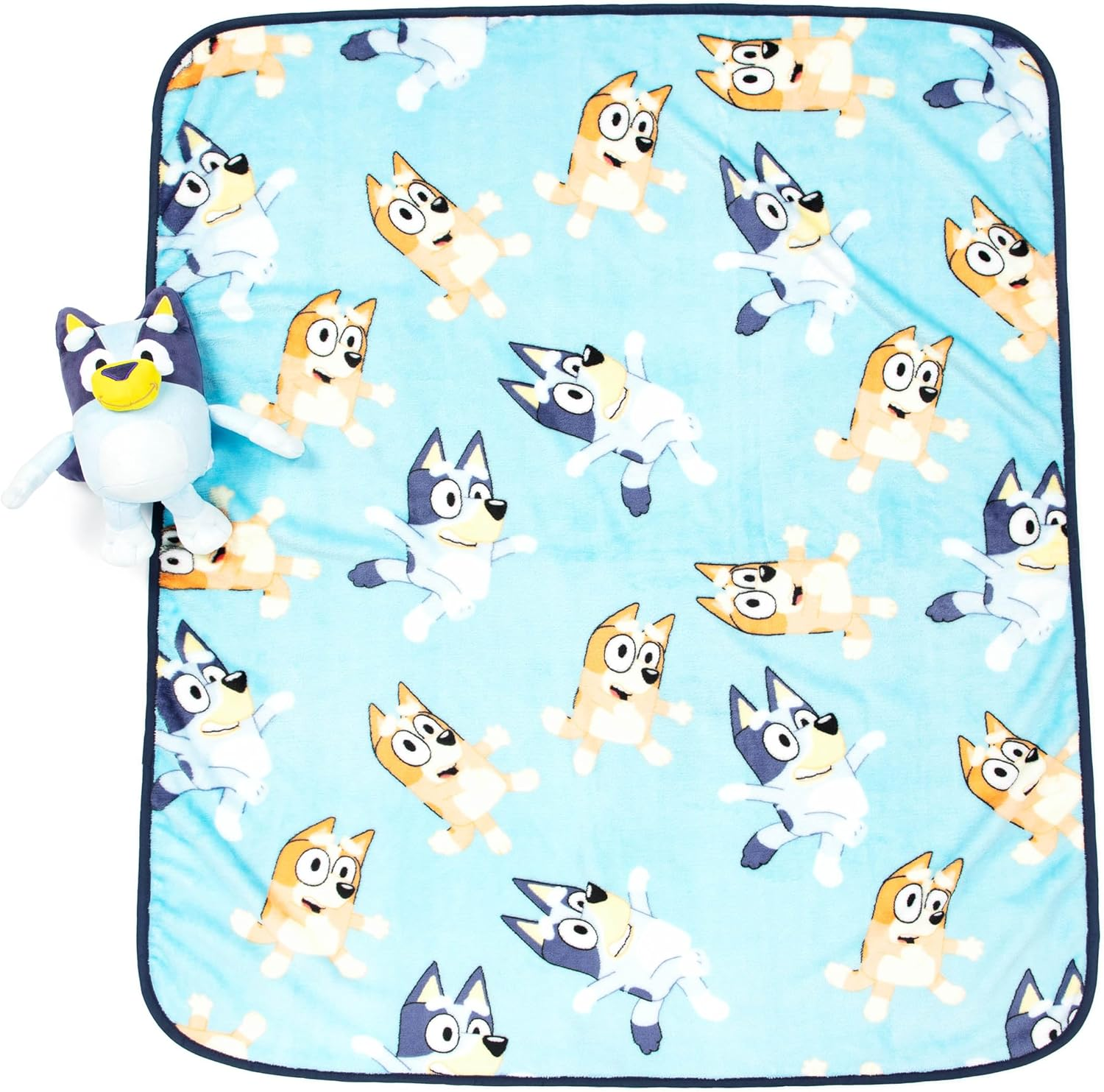 Bluey Plush Mini Pillow Buddy & 40 X 50 Inch Travel Throw Set - Kids Super Soft 2 Piece Blanket Set