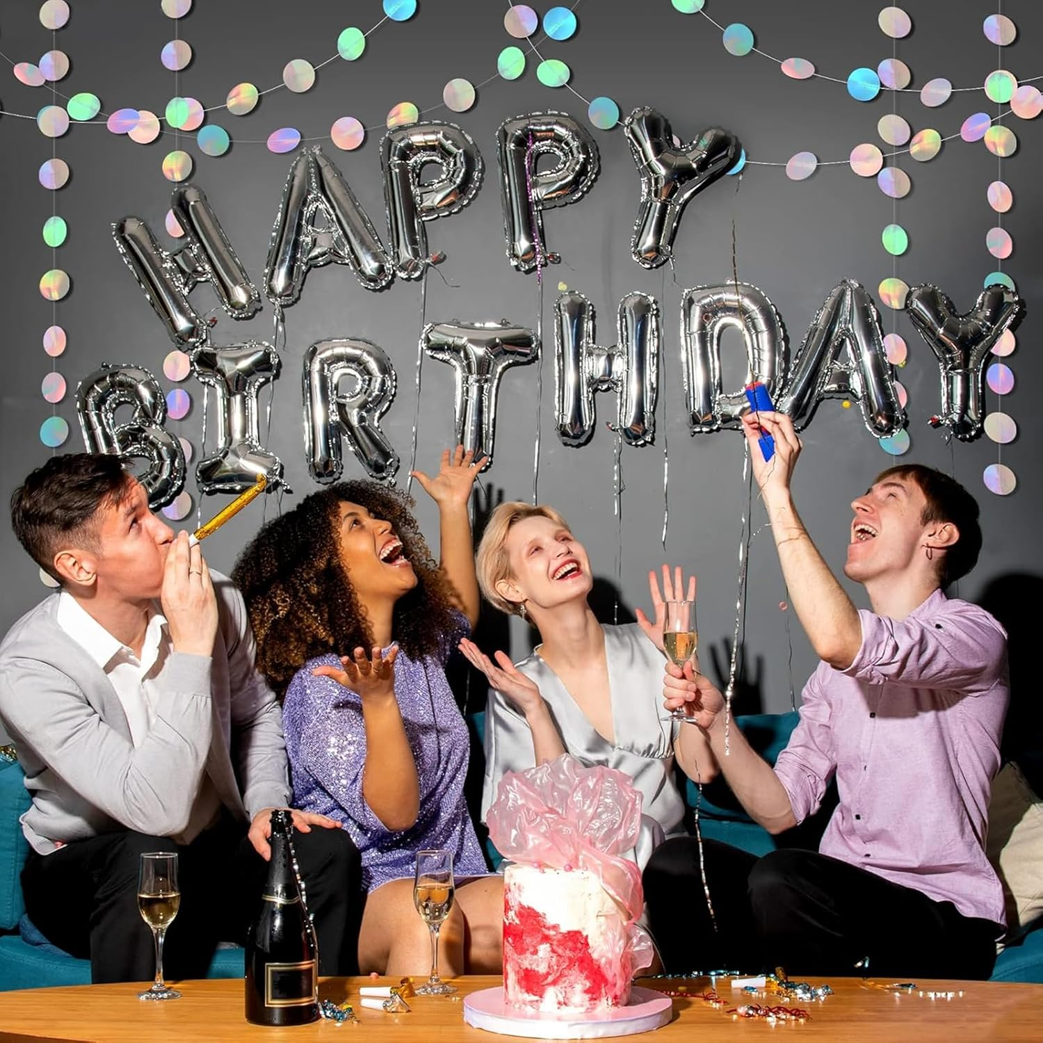 Weidllys Iridescent Party Decorations,4Pack Disco Decor with Tape,Hanging Streamer for under the Sea,Mermaid Party,Birthday,Graduation,Baby Bridal Shower,Wedding Backdrop Table Wall Decor(52Ft) image number 2