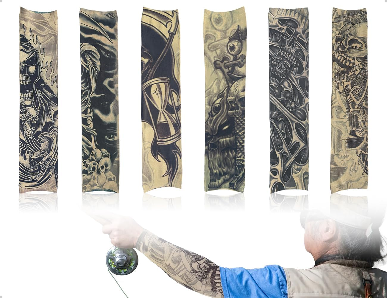 Emezddo Set of 6 Tattoo Sleeves Set, Fake Sun Cream Tattoo Arm Stockings, Used for Men Women Carnival Party Festive Costumes Stage Performances image number 5