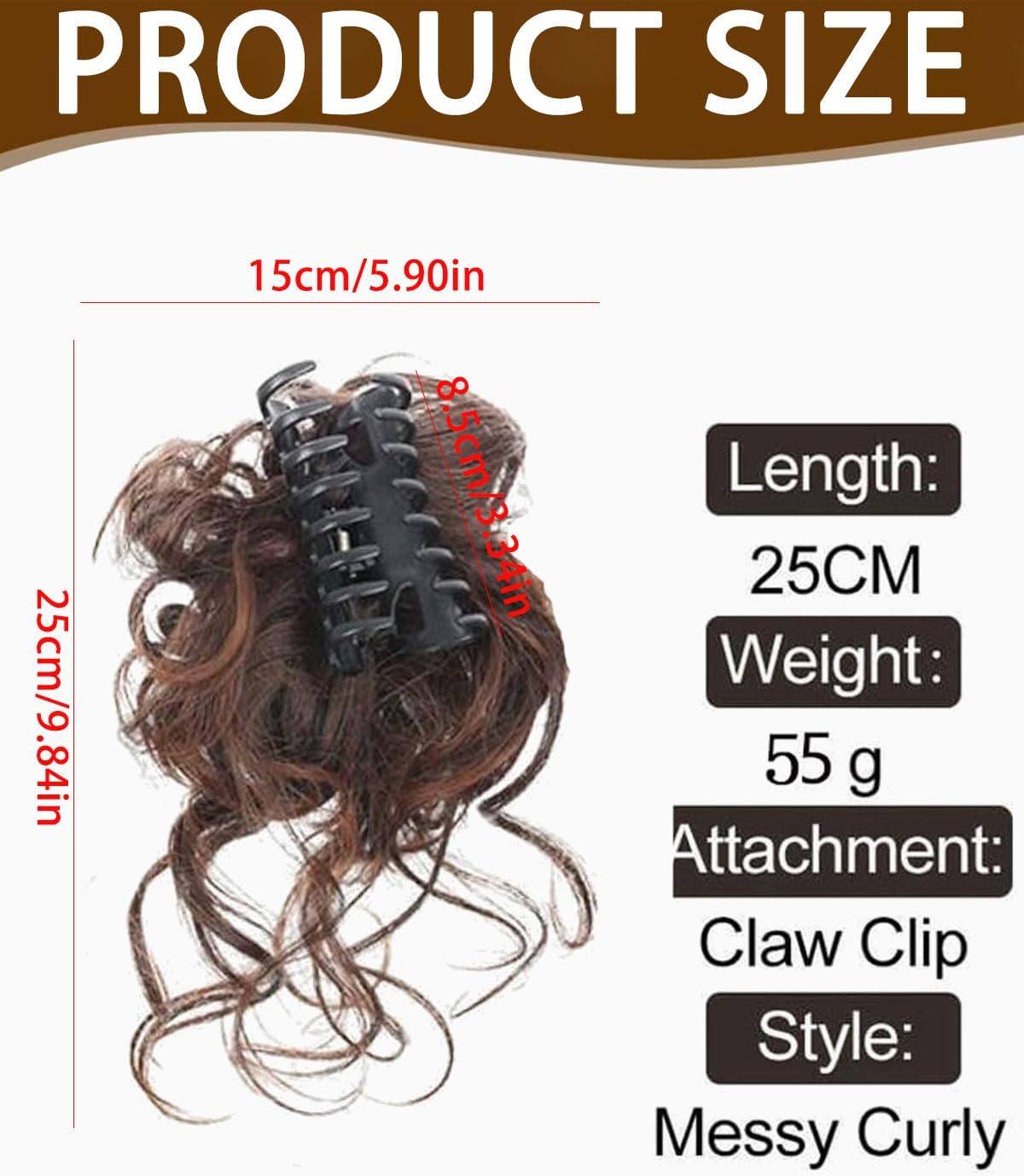 BPTRKOM Natural Looking Women'S Hair Pieces - Extension for Bun Ponytail & Updo Curly, Wavy & Messy Look, Synthetic, with Claw & Clip for Secure Hold (Dark Brown) image number 1
