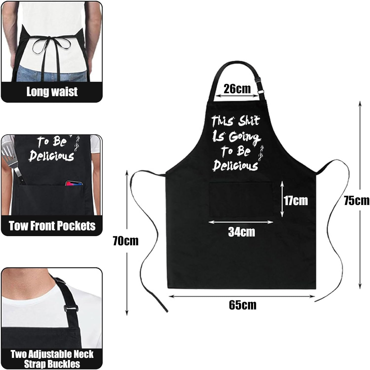 Xolixorium Men&rsquo;S Funny Cooking Apron, BBQ Grilling Apron, 2 Pockets Adjustable Neck Straps, Chef Cooking Gifts image number 1