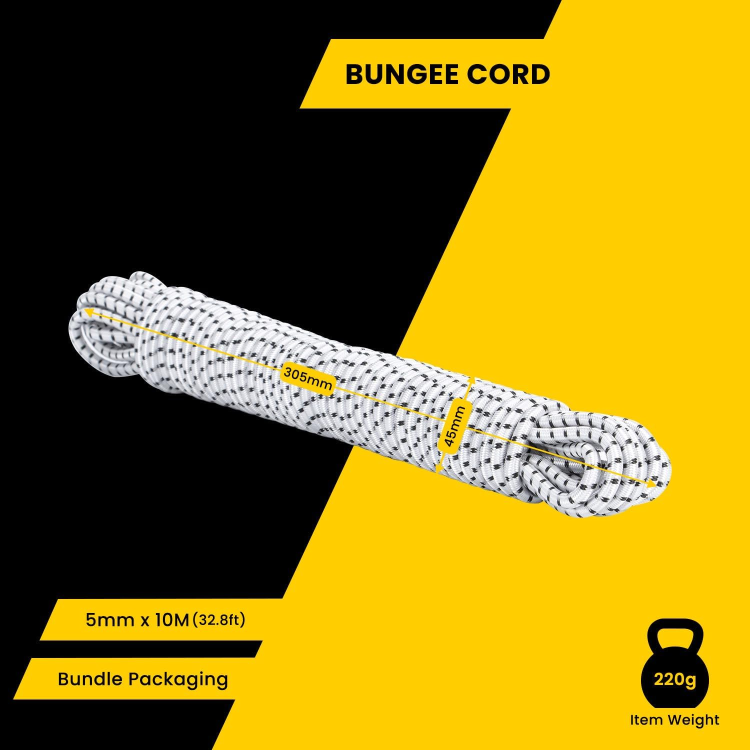 Brotree Bungee Cord Elastic Shock Cord 5Mm X 10M Bungee Rope Heavy Duty for Trailer, Tarpaulin, Tent Pole, Kayak and Backpack - White&Black image number 5