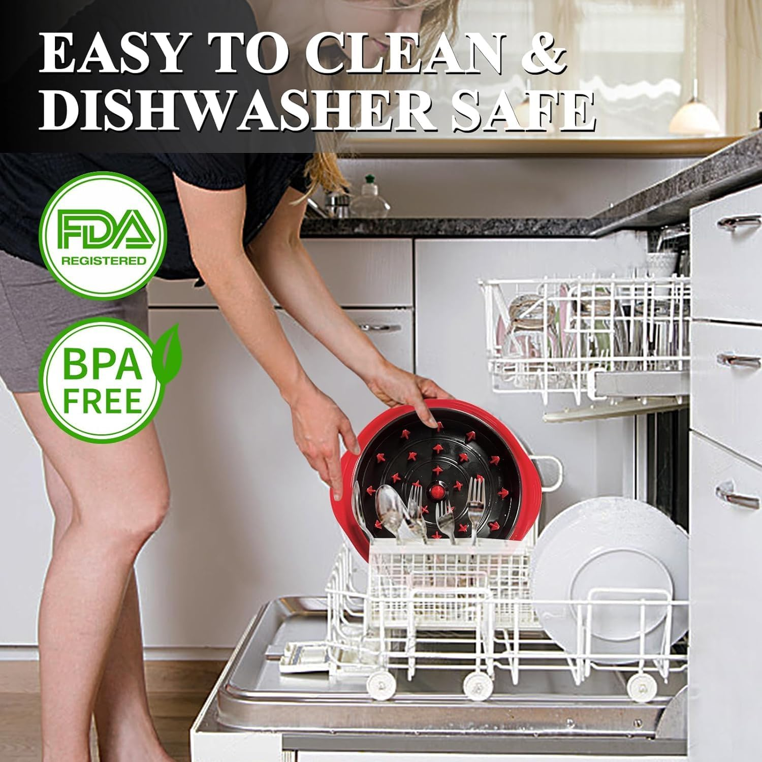 Chicken Shredder with Clear Lid, Visible Meat Machine with Ergonomic Handle, Non-Slip BPA Free Breast Shredder, Dishwasher Safe for Fish Pork Beef (Red) image number 5