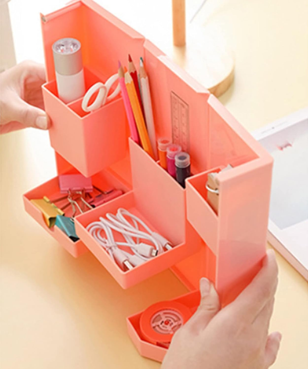 Mini Storage Box Large Capacity Cosmetic Box Cute Stylish Desktop Accessory Storage Korea (PINK) - Blue image number 5