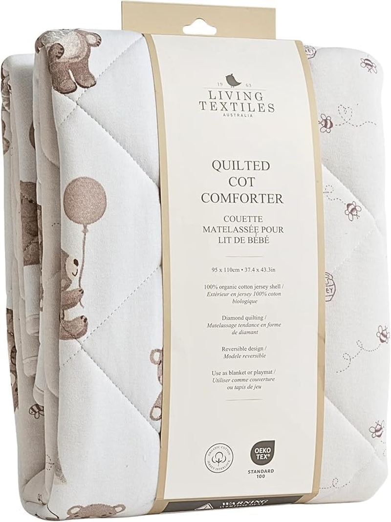 Living Textiles Organic Reversible Cot Comforter - Tractor Ride, Premium Fabric for Baby'S Best Comfort, Super Soft Baby Quilt for Crib Bed, Stroller, Cot,Moisture Resistant - 95 X 110Cm