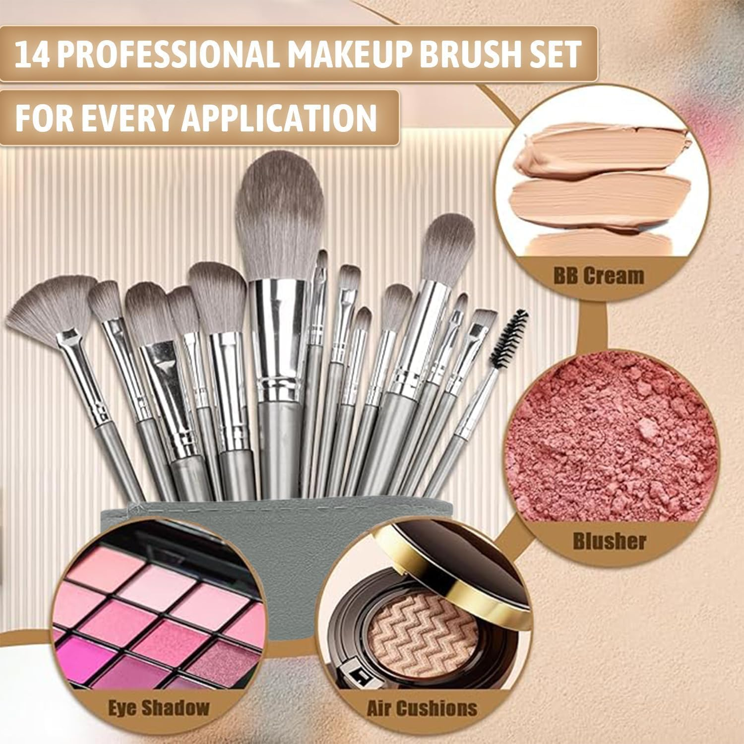 Makeup Brushes, 13Pcs Makeup Brush Set Premium Synthetic Foundation Brush Face Contour Brush Blending Face Powder Blush Concealers Brush Make up Brushes Set (Grey) image number 5