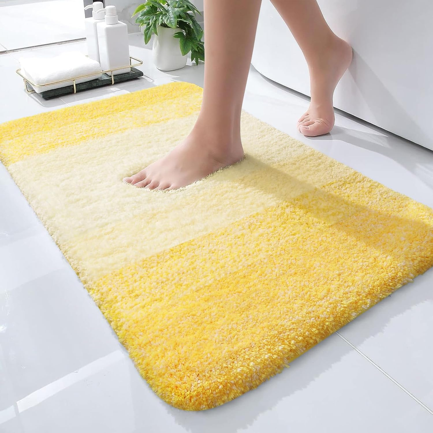 OLANLY Bathroom Rug Mat 24X16, Extra Soft and Absorbent Microfiber Bath Rugs, Non-Slip Plush Shaggy Bath Carpet, Machine Wash Dry, Bath Mats for Bathroom Floor, Tub and Shower, Yellow image number 2
