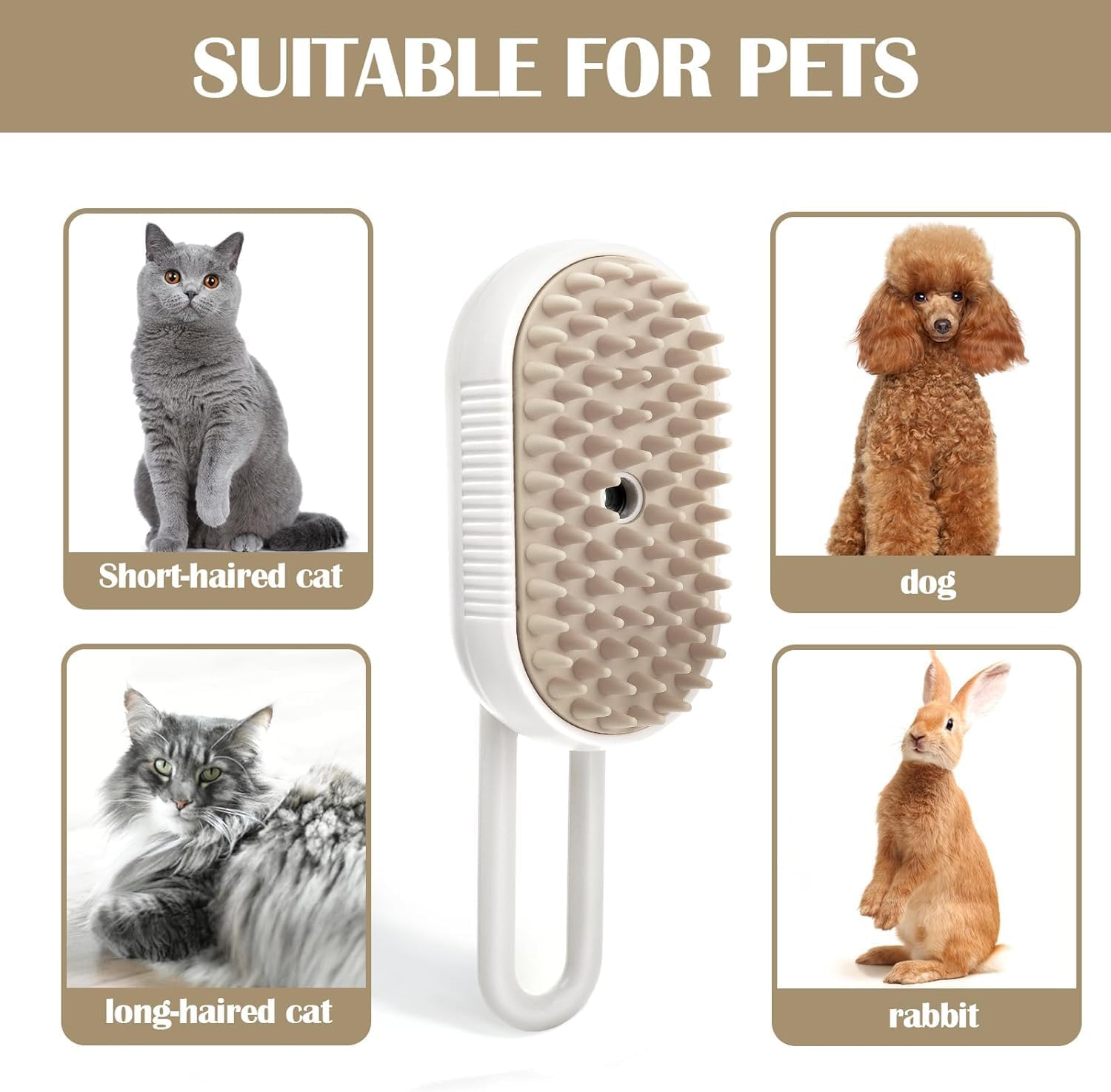 Steam Brush Cat Brush with Steam Pet Spray Massage Comb 3-In-1 Steam Brush Multifunctional Steam Brush Pet Hair Removal Comb Steam Brush Dog (Porcelain White) image number 5