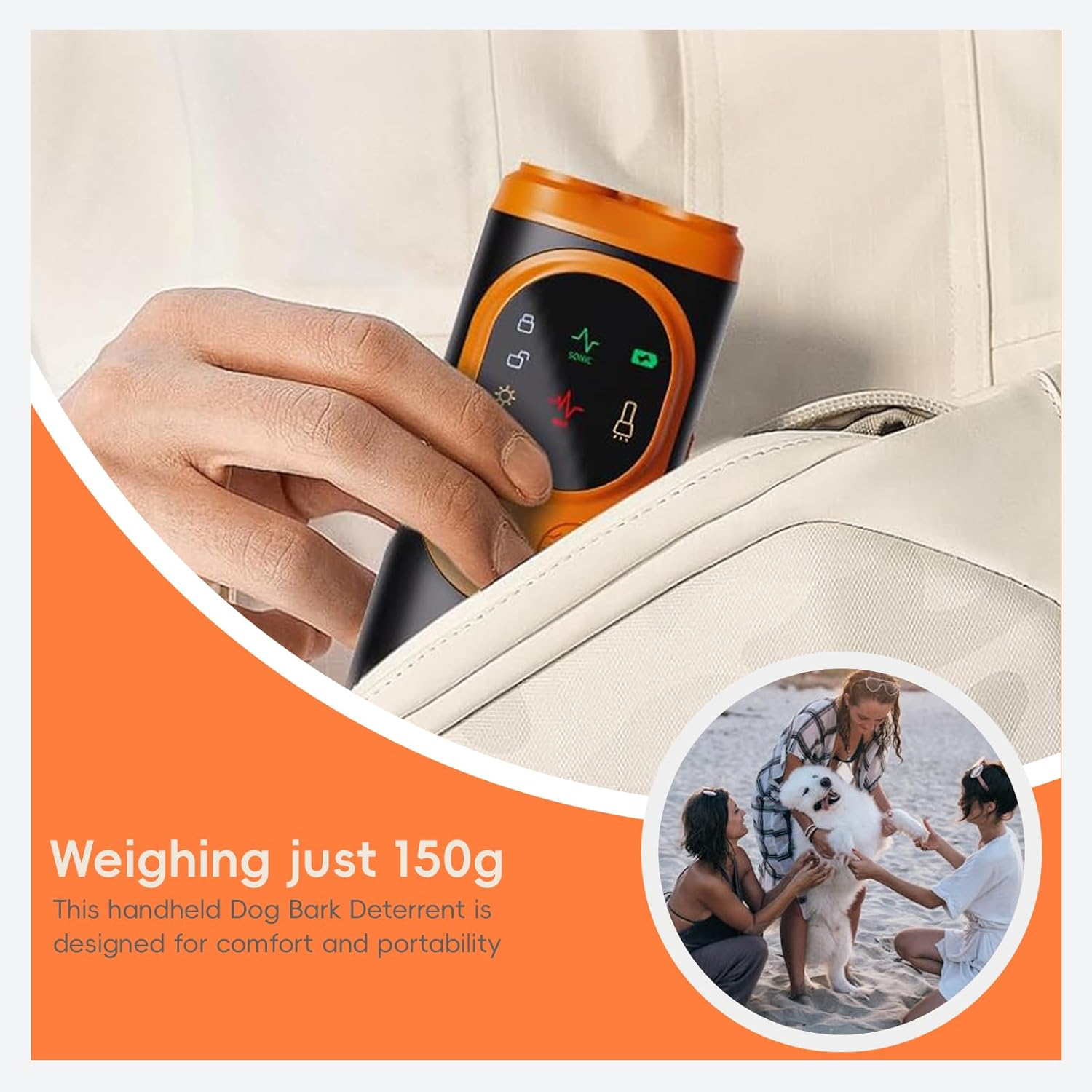 Dog Bark Deterrent &ndash; Ultrasonic Dog Training Device with LED Light, 3-Head 50Ft Range Anti-Bark Control, Rechargeable Handheld Dog Repellent with Dual Frequency, Pet-Friendly & Portable (Orange) - Black image number 2