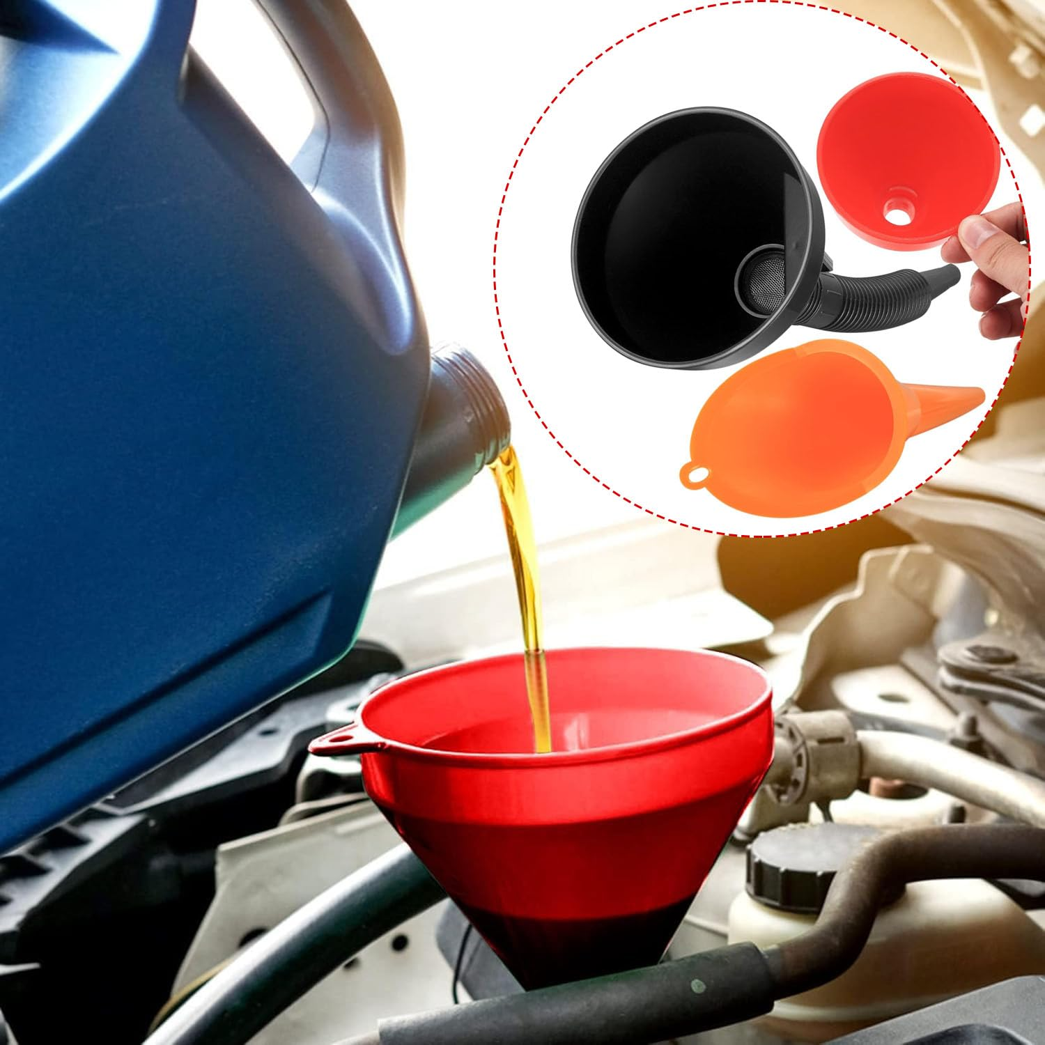 6 Pcs Car Funnel Set, Contains Flexible Hose Oil Funnel with Wide Mouth Oil Funnel for Cars Motorcycles Engine Gas Oils Water Diesel Fuel Kerosene and Other Liquids image number 3