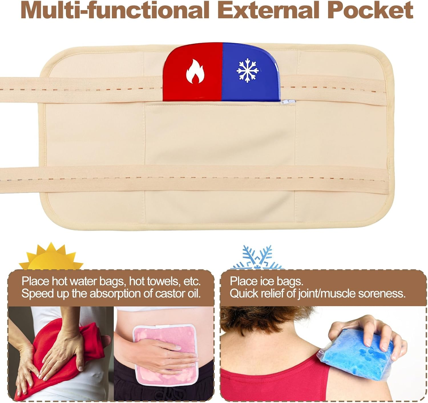 Organic Castor Oil Pack Wrap - Reusable Castor Oil Compress Wrap Kit with Adjustable Elastic Shoulder Straps - Organic Flannel Castor Oil Packs - Waterproof & Oil-Proof - Machine Washable image number 6