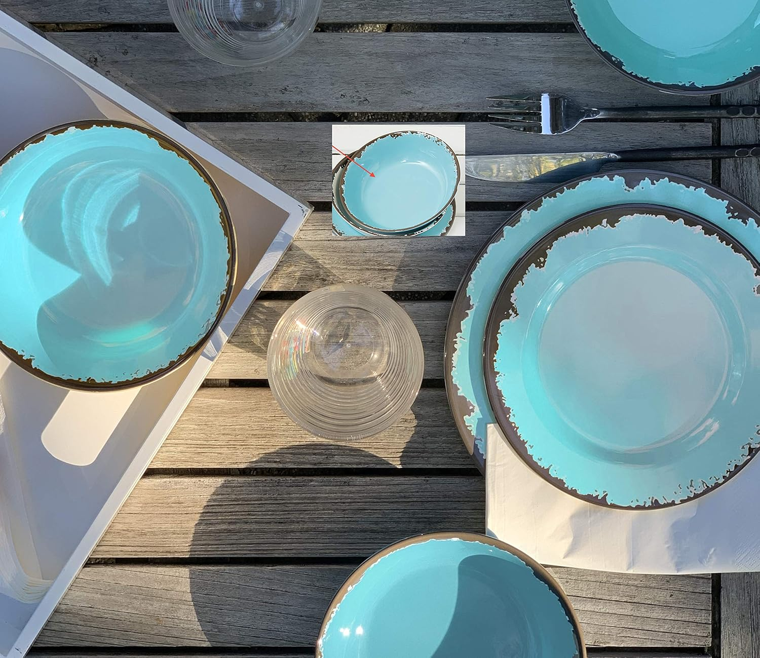 Fox Run Melamine Dinnerware Set Teal, 10" image number 7