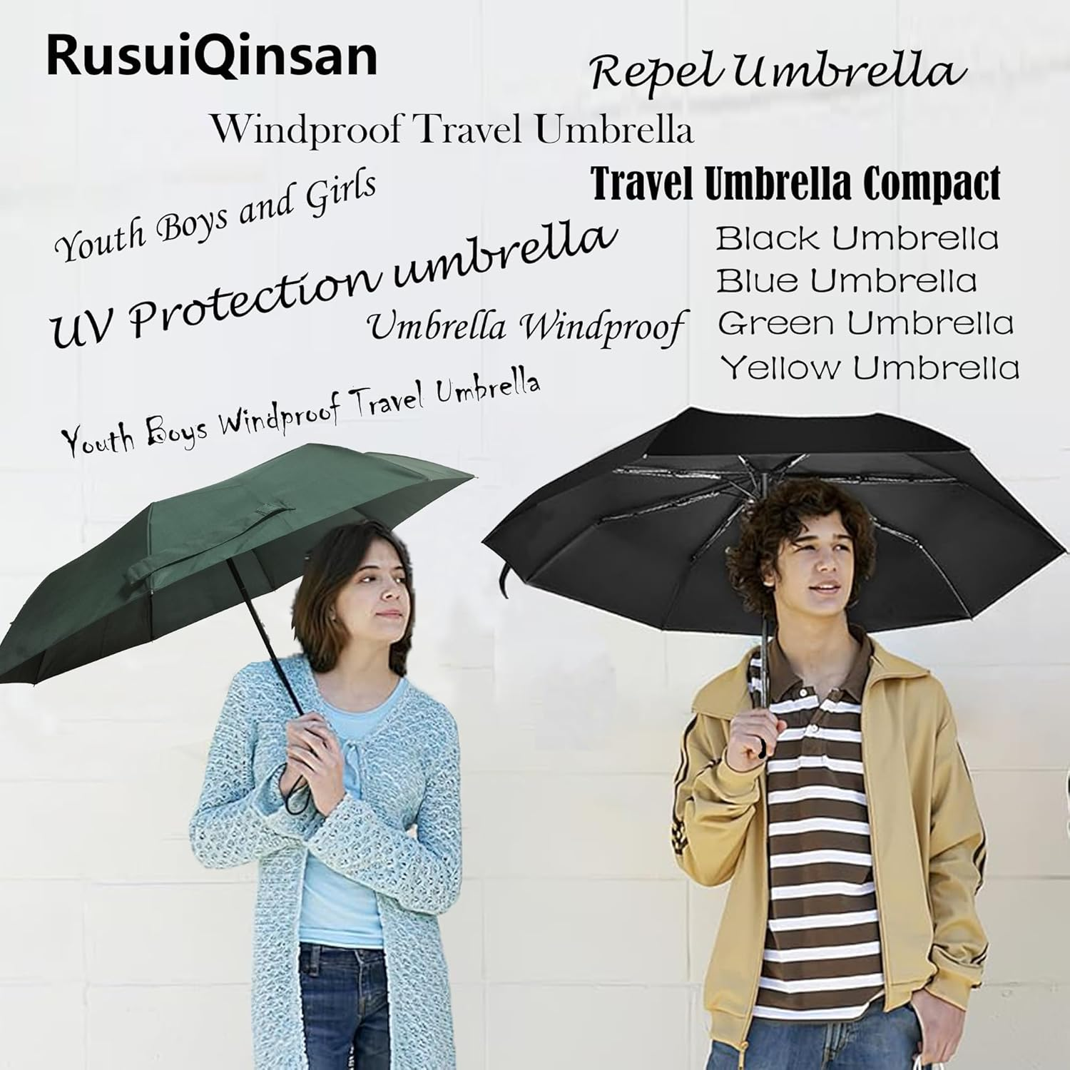 Windproof Travel Umbrella Sturdy Fiberglass Frame Compact Umbrella Auto Open Close Portable UV Protection Umbrella for Travel Something for Everyone - Black image number 4