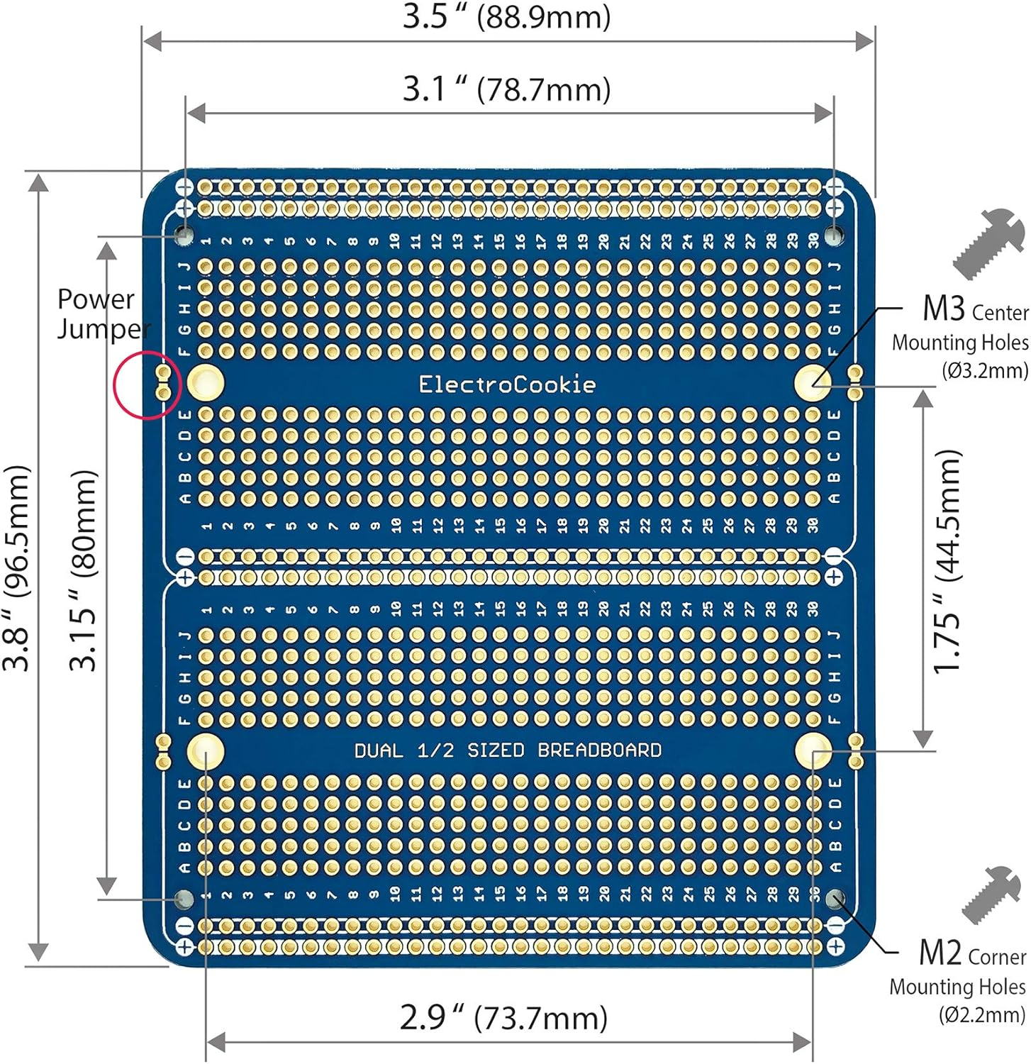 Electrocookie Large PCB Prototype Board Kit Solderable Breadboards for DIY Arduino and Soldering Projects, Gold-Plated (6 Multi-Pack, Blue) image number 2