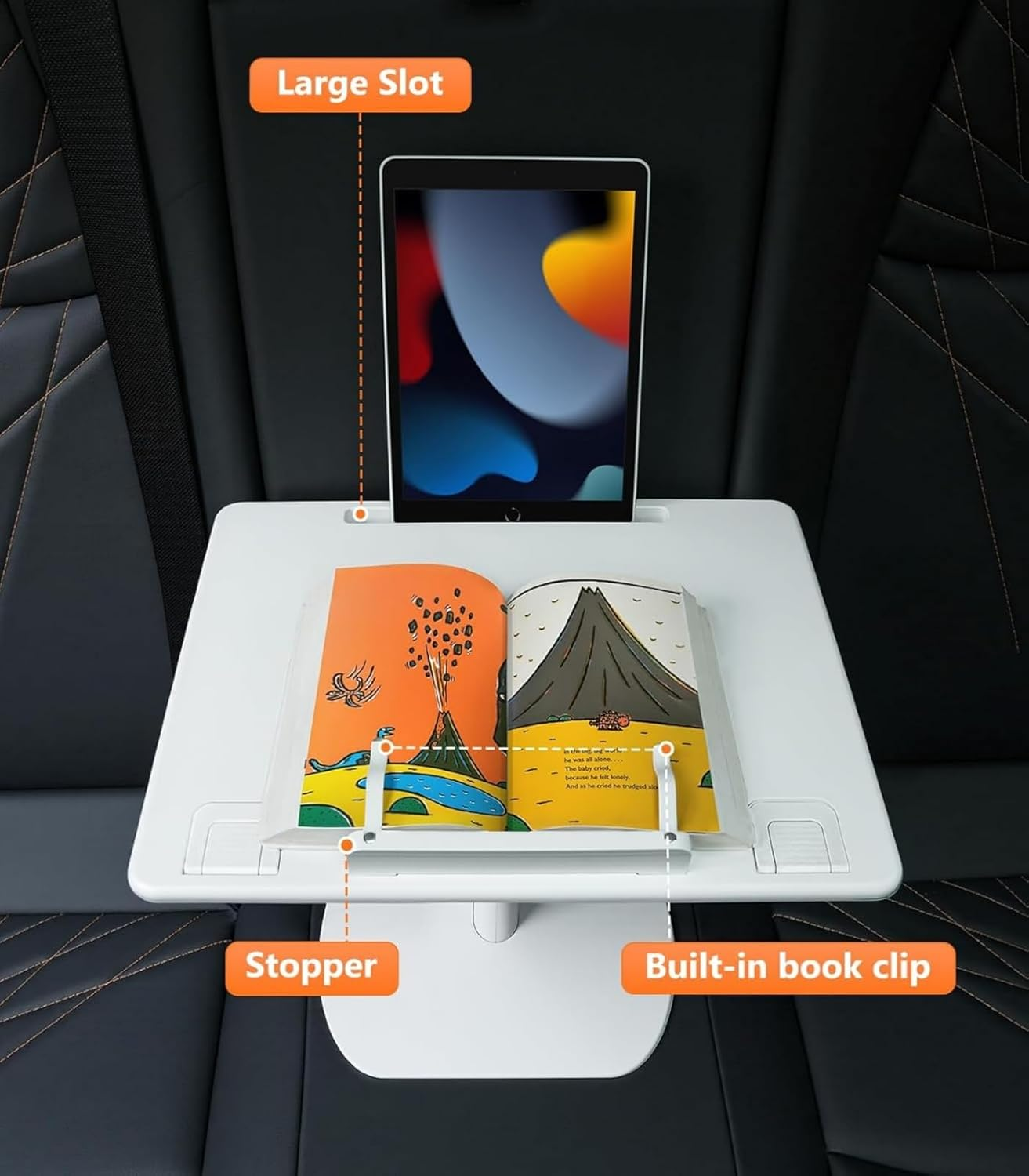 Car Seat Tray Table, Adjustable Travel Tray for Kids/Adults, Car Lap Desk for Laptop Computer Tablet Book, Front Passenger/Rear/Driver Seat Food Eating, Essentials Accessories for Long Trips image number 3