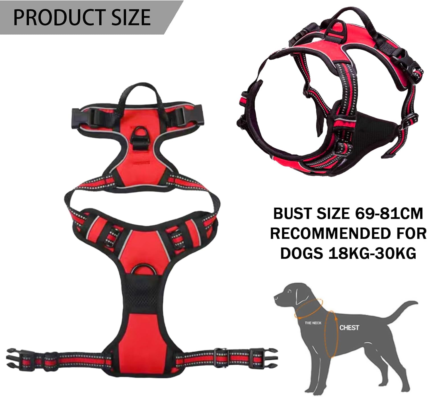 DKDDSSS Dog Harness Large Dog No Pull Pet Harness Dog Vest Harness, Adjustable Soft Padded Pet Vest Harness, Y Shaped Harness, Dog Harness, Easy Control Handle for Training or Walking, L image number 4