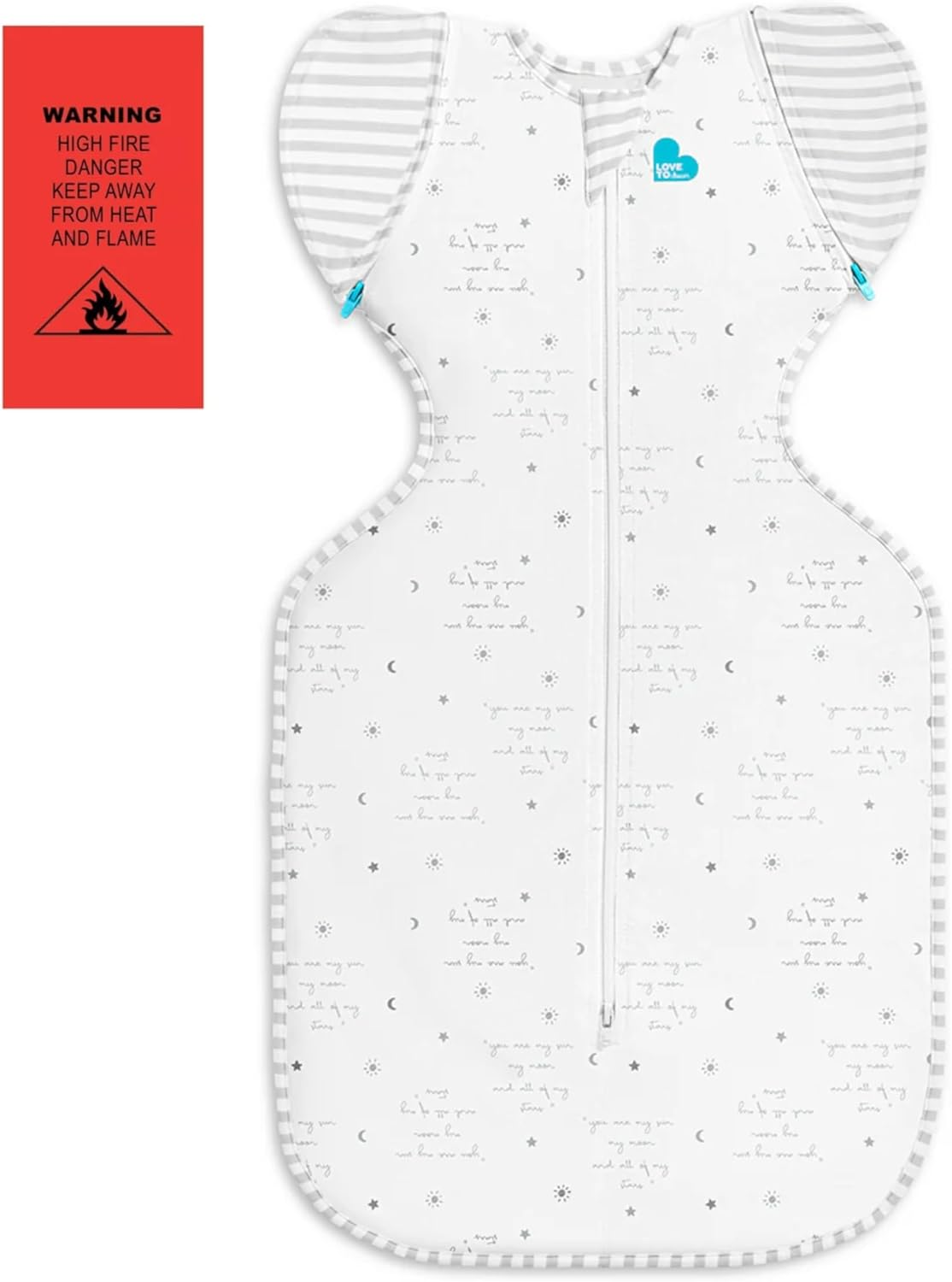 Love to Dream Swaddle up Transition Bag - Arms up Position - Light and Ultra Breathable Cotton, Twin Zip - Zip off Wings - Spring, Summer - Sleep Bag - 0.2TOG - You Are My Grey, Large (8.5-11Kg)