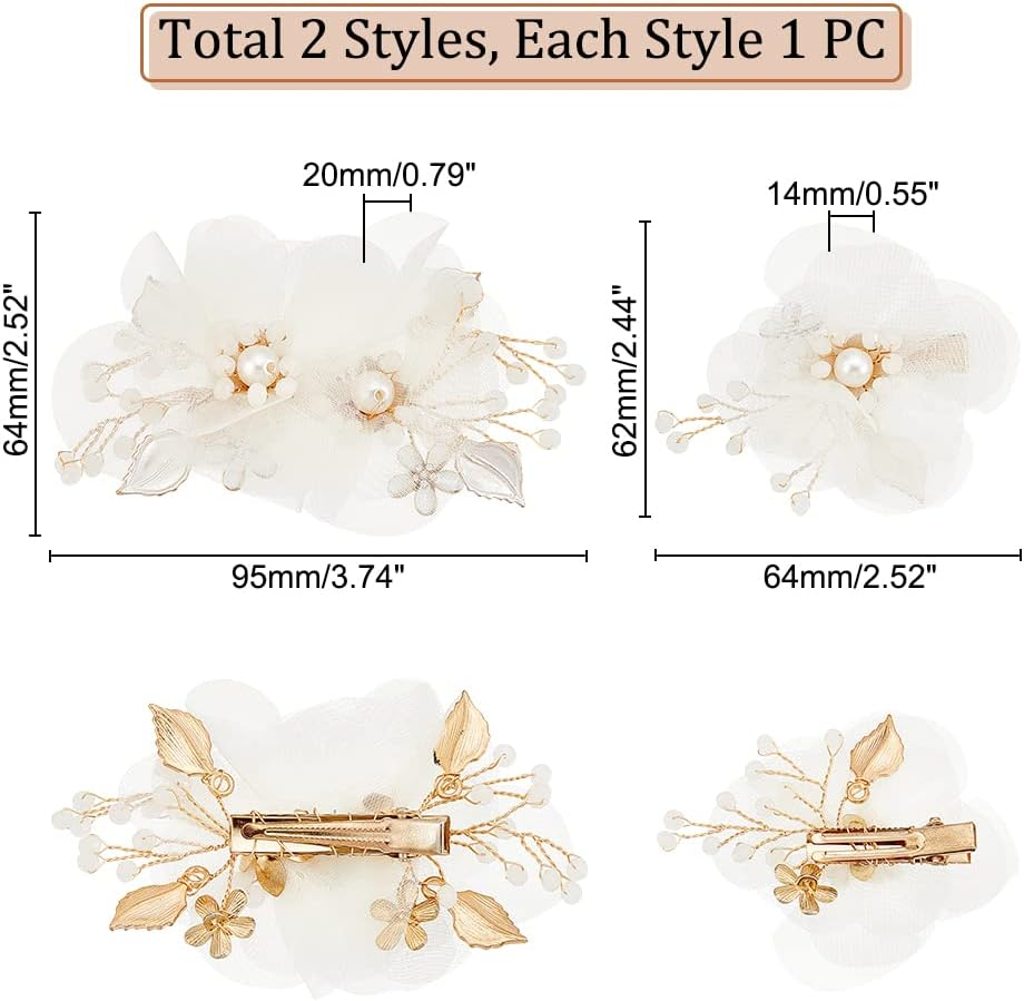 AHANDMAKER 2 Pcs Flower Wedding Bridal Hair Clips, Pearl Bridal Headpiece White Bridal Decorative Hair Pins Pieces for Women Boho Wedding Brides Bridesmaids Hair Accessories image number 3