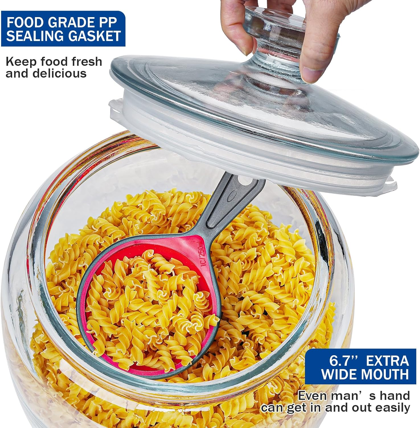 Daitouge 2.5 Gallon Glass Jars with Lids, Large Cookie Jars with Big Opening, 1 Pack Food Storage Canister for Kitchen, Great for Storage Flour, Rice, Sugar, Pasta, Candy image number 3