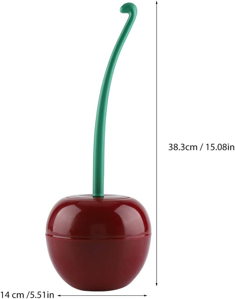 Cherry Shape Toilet Brush and Holder Set, Sturdy Bristles, Portable Canister, Durable, Cherry Design Curve Handle (Dark Red)