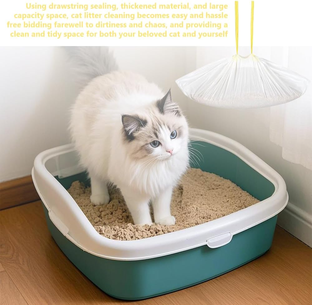 Leak-Proof Cat Litter Bags, Pussy Trash Box Liners with Drawstring, Heavy Duty, Easy Clean-Up Liner, for Cat Litter Pan (94 X 45Cm, 10-Pack)
