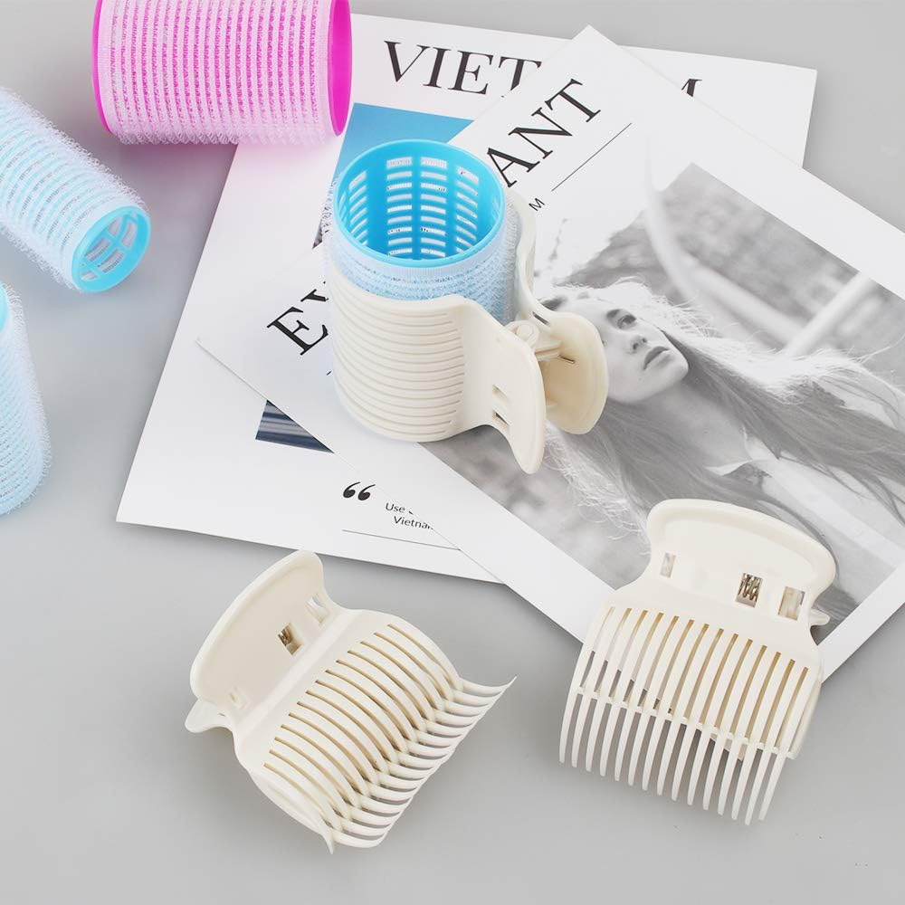 18 Pieces Hot Roller Clips Plastic Hair Curler Claw Clips Roller Clips for Small, Medium, Large and Jumbo Hair Rollers (White) image number 1