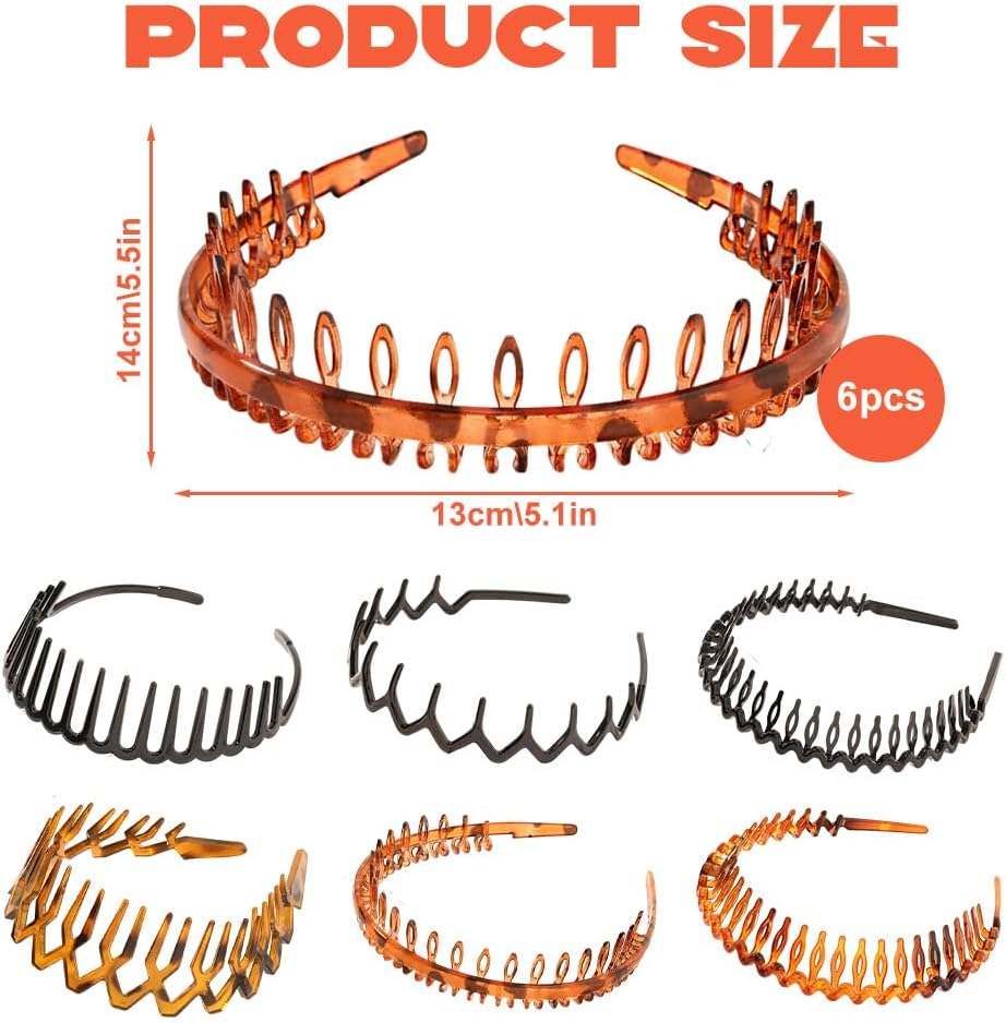 6 Pcs Zig Zag Headband,Headband with Teeth,Non Slip Plastic Headbands,Wavy Teeth Zigzag Headbands Fashion Effortless Hairband Hair Accessories for Women Men Teen Girls image number 2