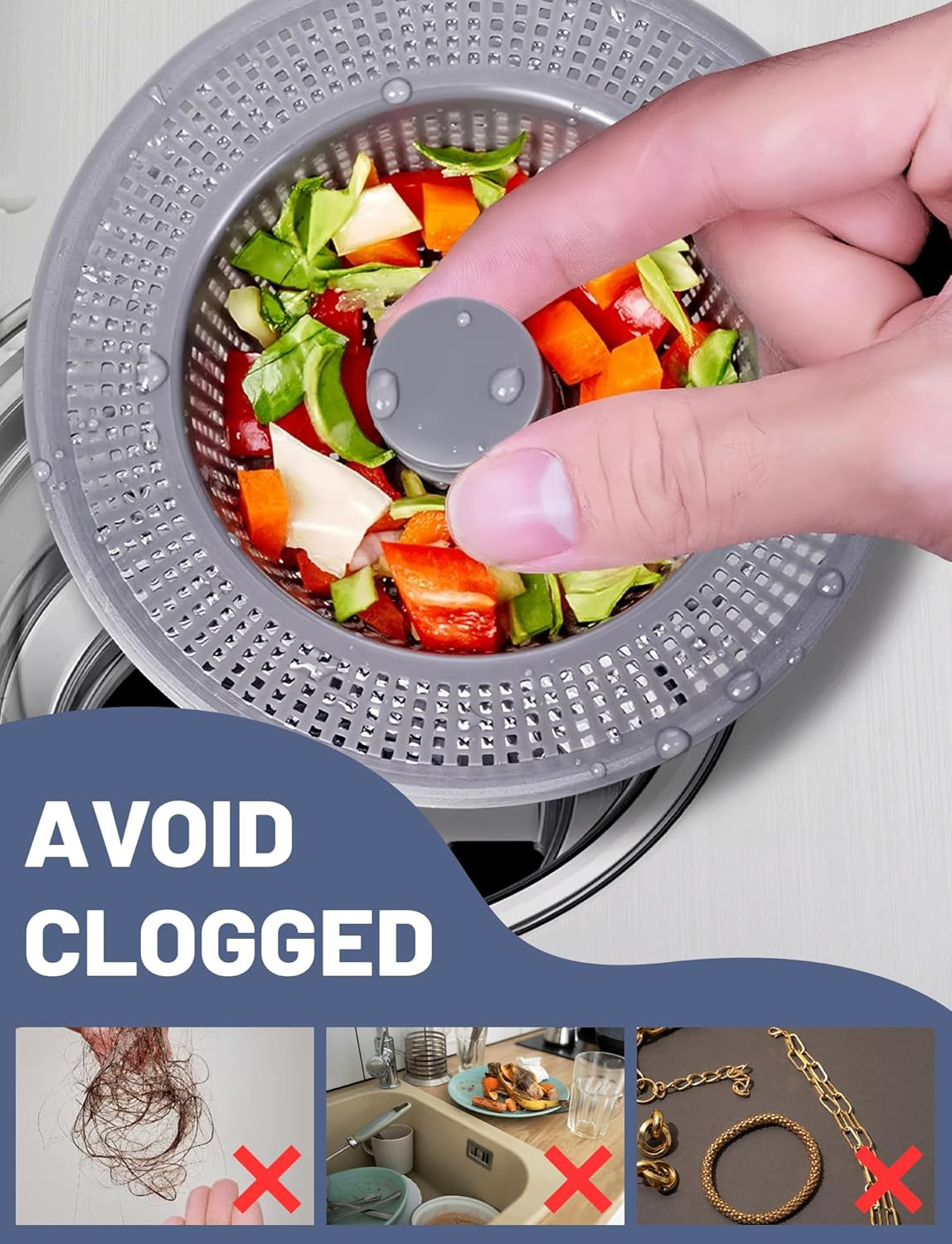 Upgraded Kitchen Sink Drain Strainer and Stopper Set 304 Stainless Steel Pop up Sink Drain Strainer with Rod Anti-Clog Kitchen Sink Filter Clog-Free Kitchen Sink Strainer Light Silver - Light Silver image number 4