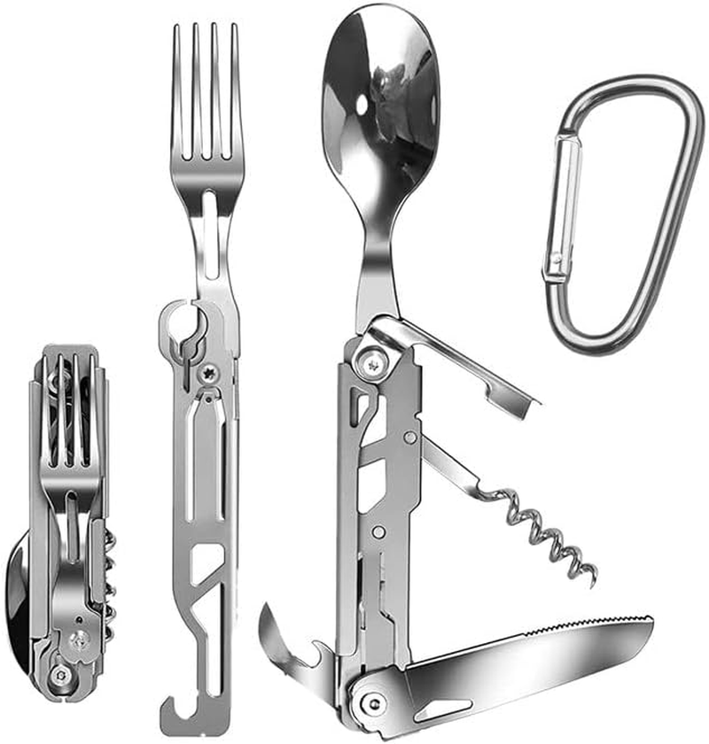 Camping Cutlery Folding Cutlery, Detachable Cutlery on the Go, Stainless Steel Folding Cutlery Set, 5 in 1 Multifunctional Travel Cutlery for Camping, Outdoor image number 2