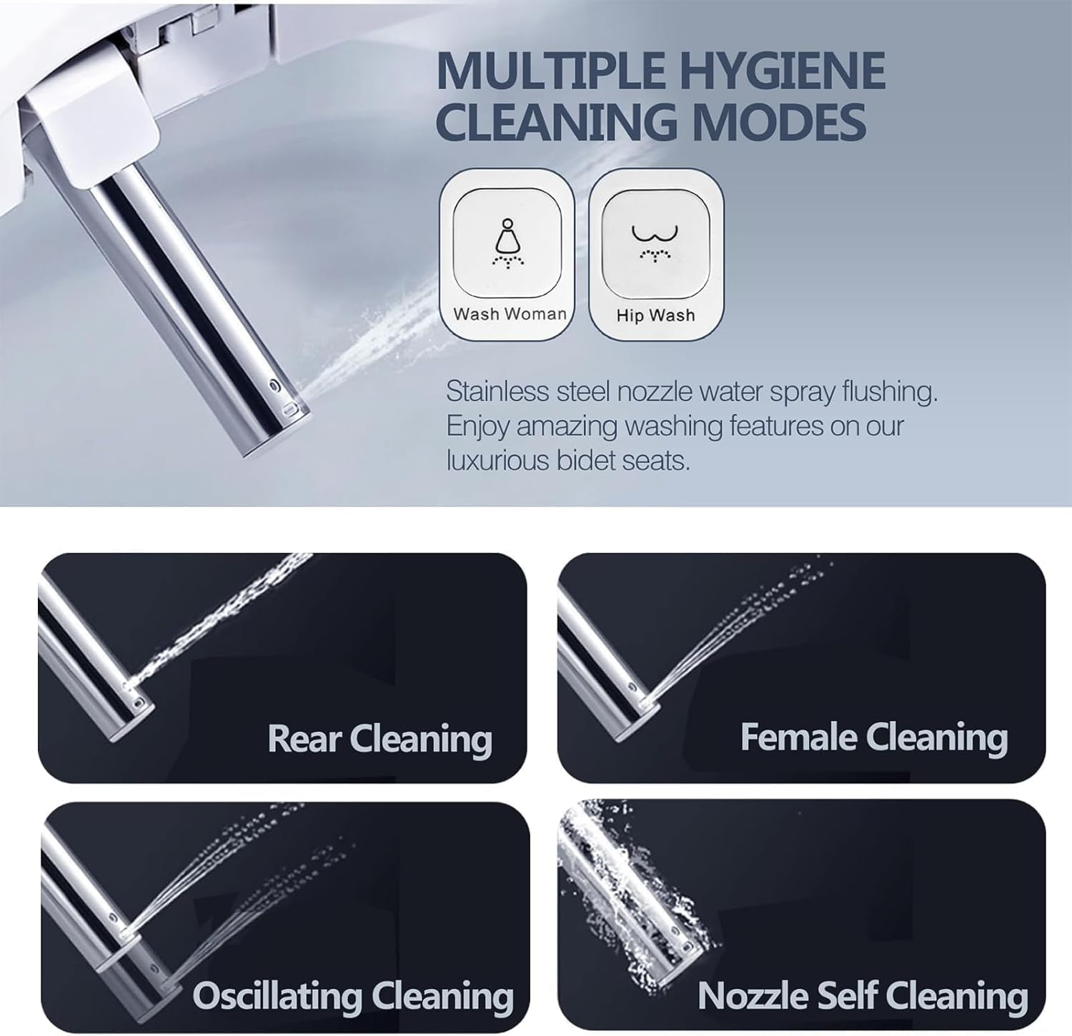 Electronic Bidet Toilet Seat, Heated Smart Toilet Seat with Wireless Remote Control, Instant Warm Water & Dryer, Feminine & Front Rear Wash, Self-Clean Nozzle, Slow Close Lid (White) image number 6