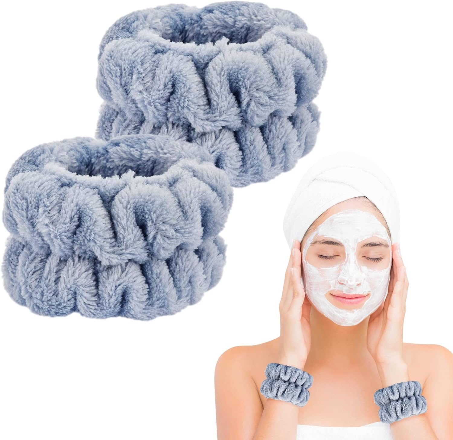 2 Pcs Wrist Towels - Microfiber Spa Wristbands for Women & Children (White)