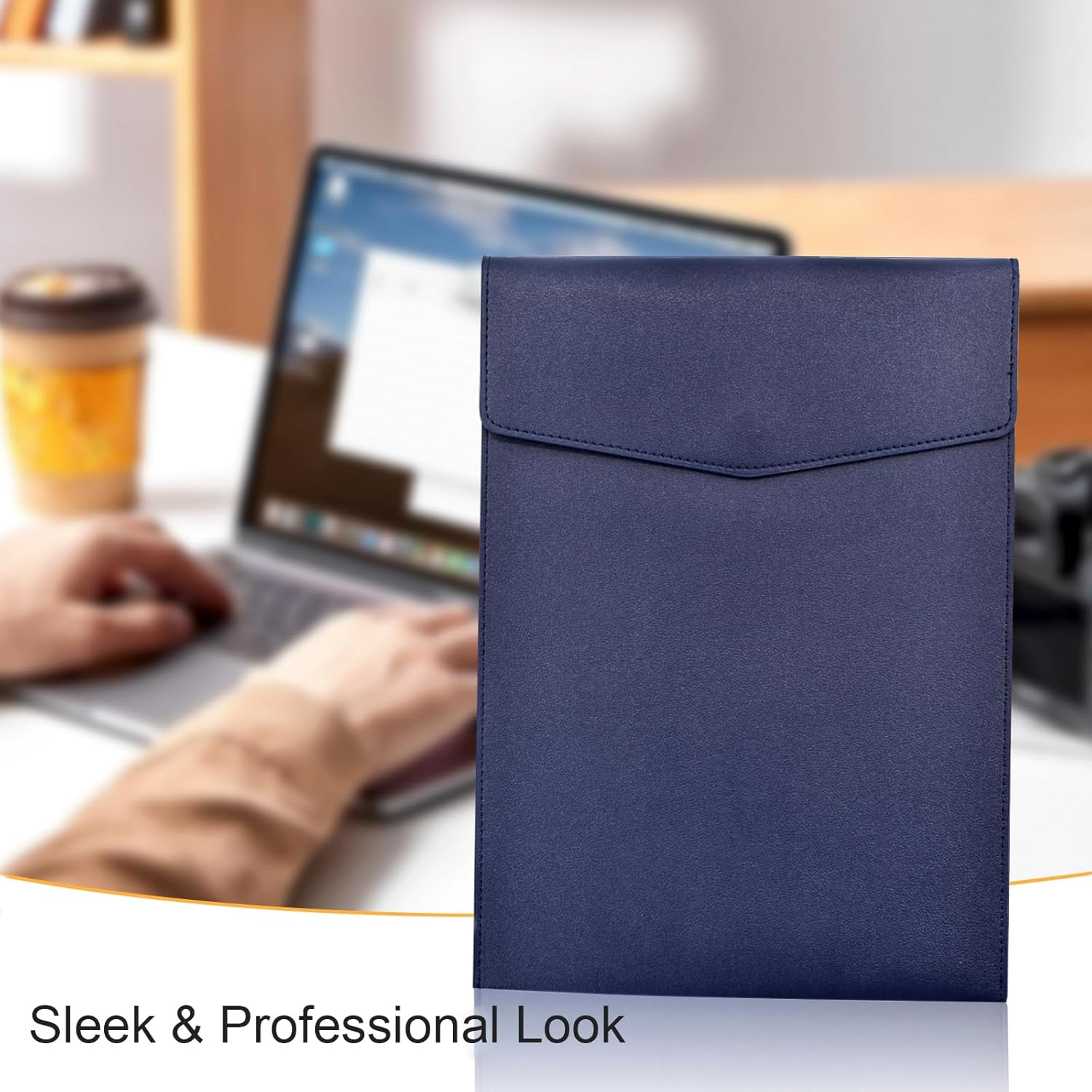 VANRA 1 Piece PU Leather File Folder Vertical A4 Document Holder File Envelope Waterproof Leather Portfolio Case Filing File Organizer for Letter Size with Magnetic Button Closure (Navy Blue) image number 4