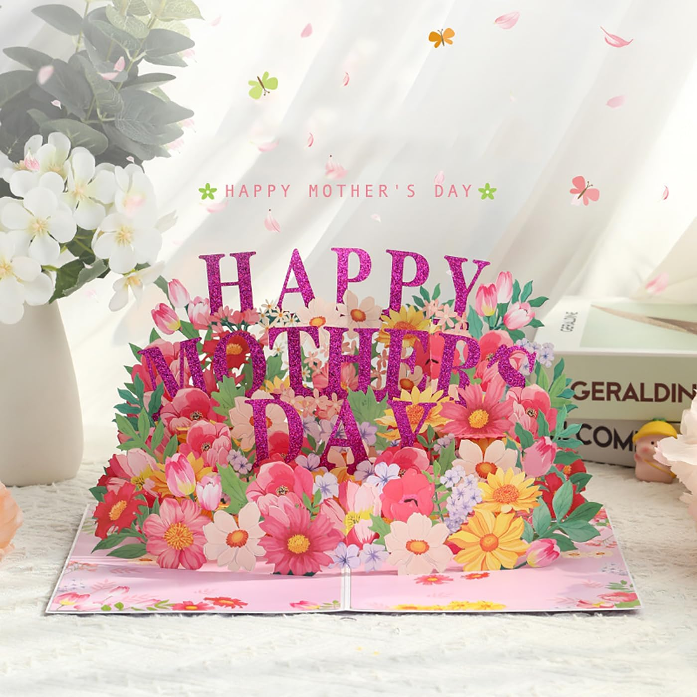Mothers Day Card,3D Pop up Happy Greeting Card,Flowers Pop up Card for Best Mom Wife Grandma,For Birthday, Mothers Day, Anniversary