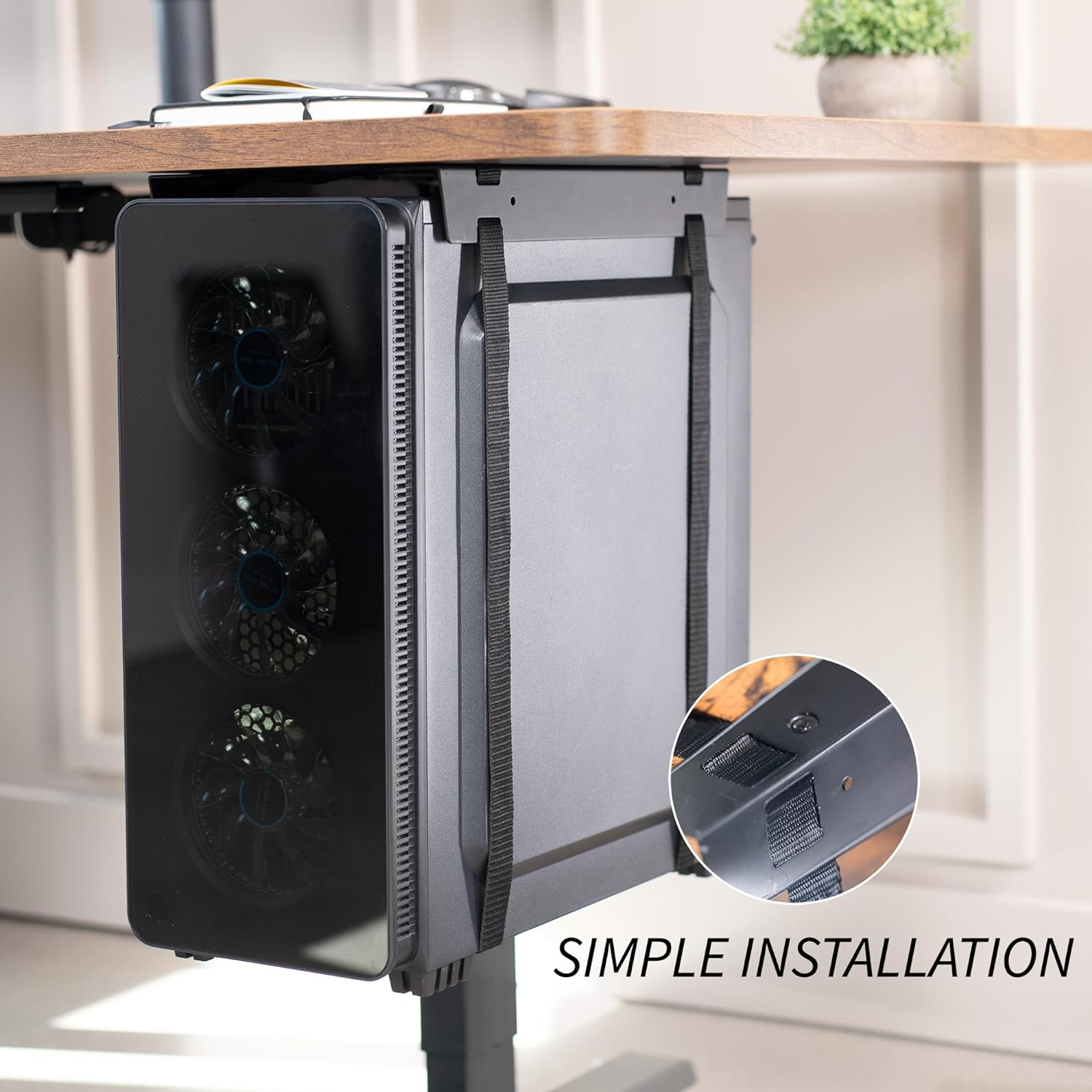 VIVO Under-Desk and Wall Mount PC Adjustable Strap and Steel Bracket Holder, Computer Case Carrier, Black, MOUNT-PC02S image number 3