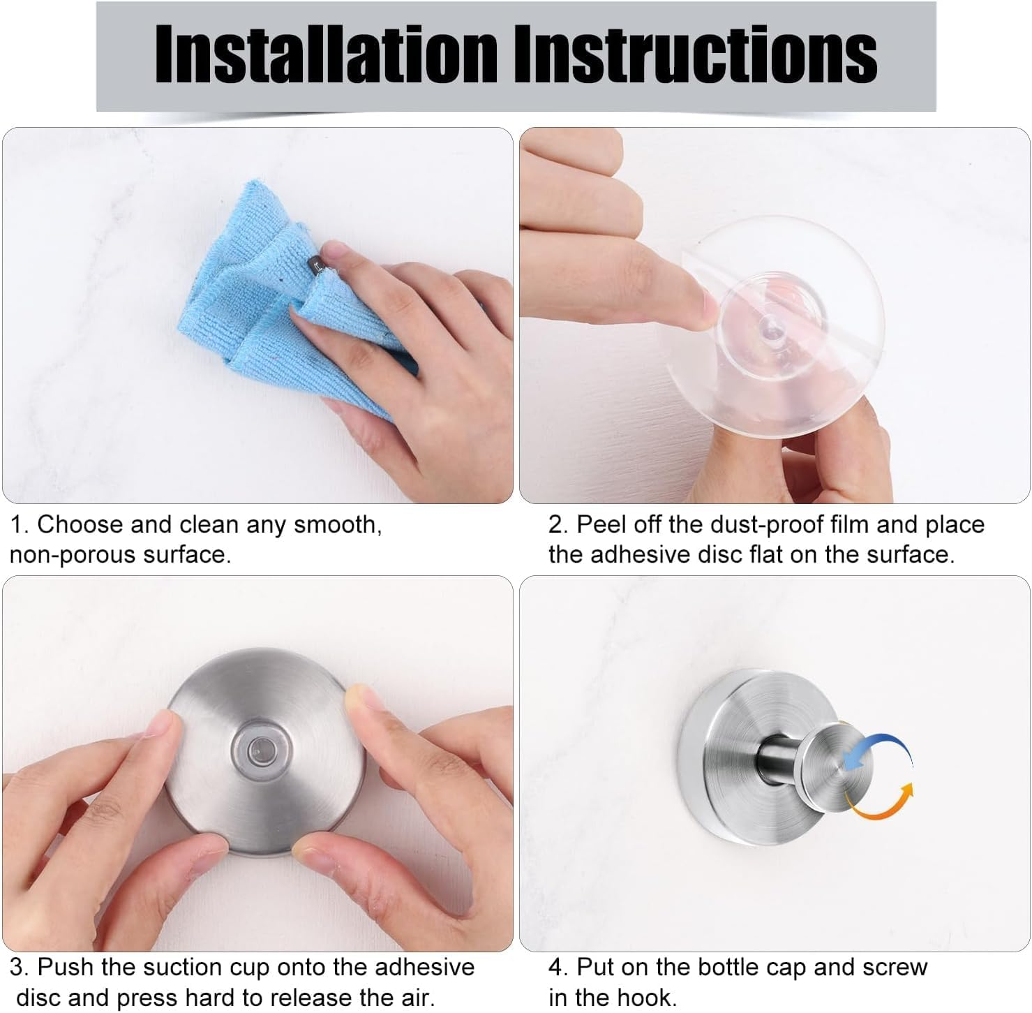 Limcryspp 2 Suction Cup Hooks, Shower Hanger, Used for Showering, Bathroom, Hanging Towels, Robes, Installed on Glass Shower Doors, Ceramic Tiles, Mirror (Silver) image number 6