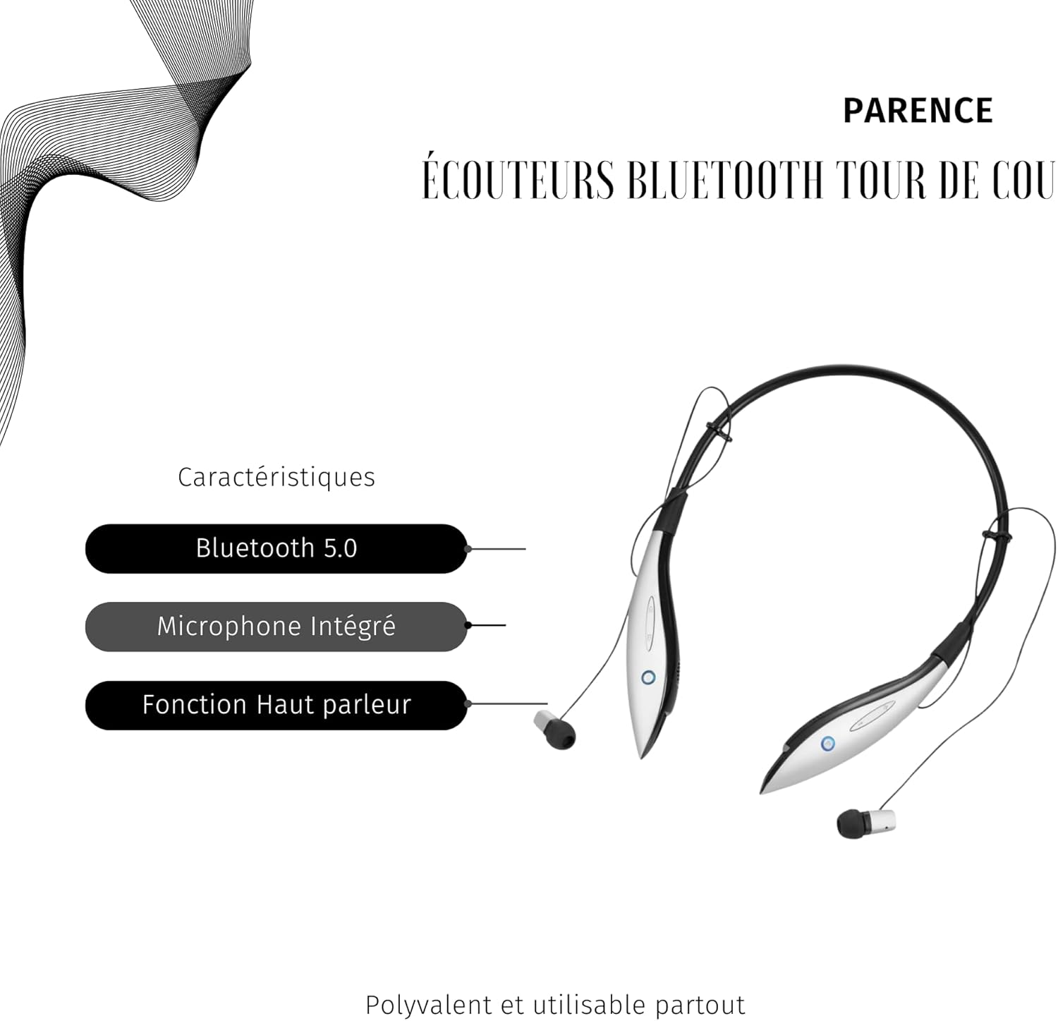 PARENCE. - Bluetooth Neckband/Wireless Freedom Earbuds, Immersive Sound, Secure Fit/Storage Bag, Ergonomics - Sports, Travel image number 3