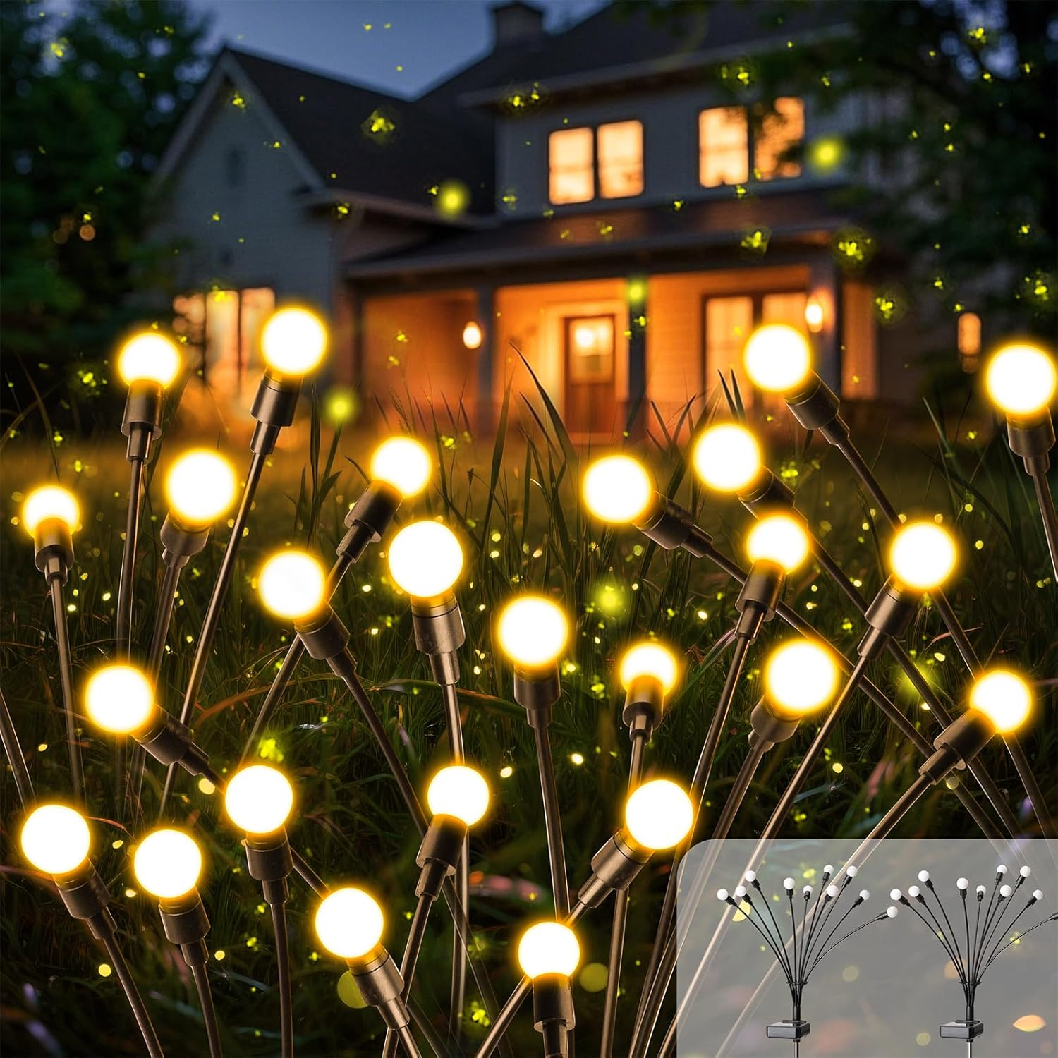 Fiflying Pack of 2 8 LED Fireflies Solar Lights Outdoor Improved Heights Optional Modes Firefly Light IP65 Waterproof Solar Lights for Path Yard Patio Decorative image number 2