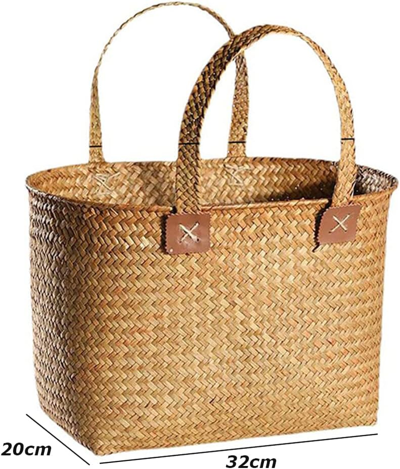 Handwoven Grass Storage Basket/Grocery Bag,Environmentally Friendly Shopping Bag Seagrass Tote,Basket for Decoration,Picnic, Groceries and Toy Storage image number 1