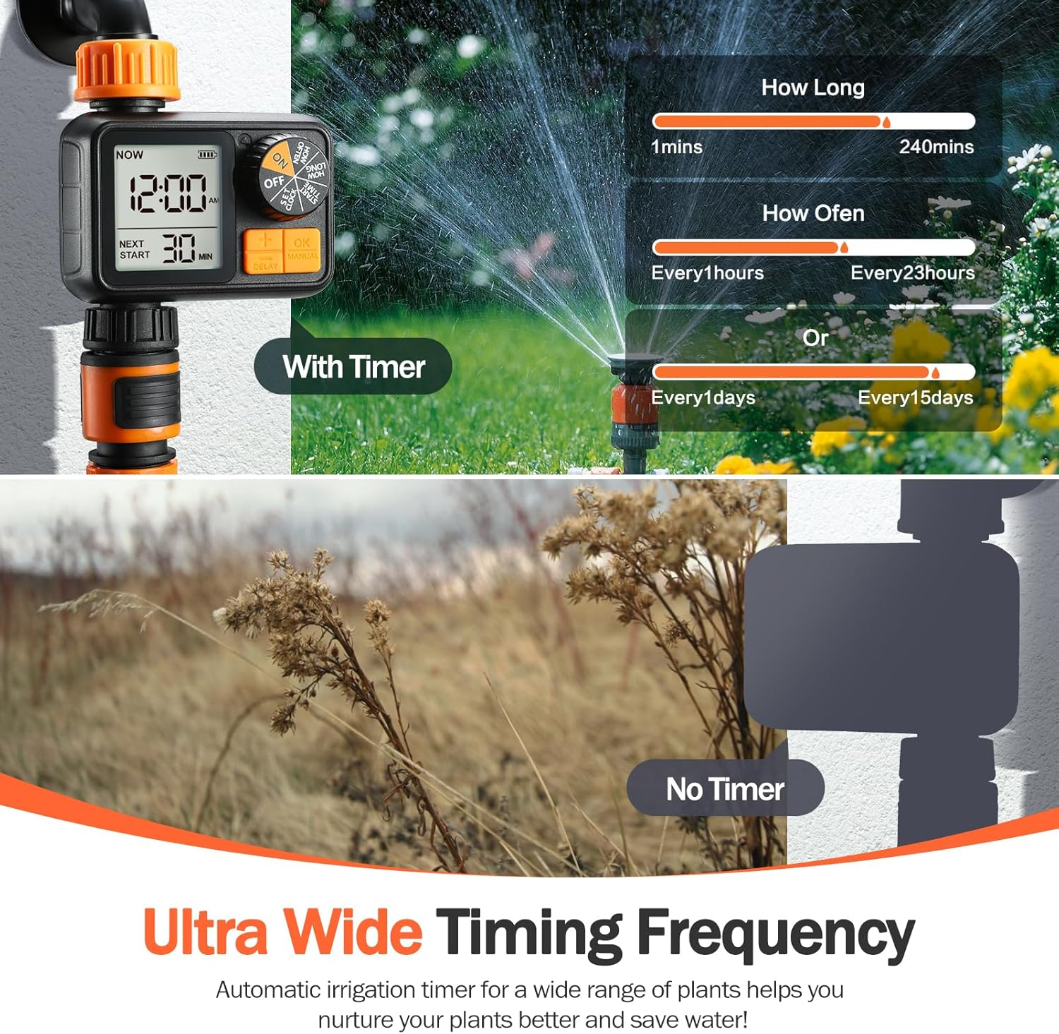 Sprinkler Timer, Programmable Garden Outdoor Hose Feature Timer with Rain Delay/Manual/Automatic Watering System for Lawns Pool (1 Outlet)