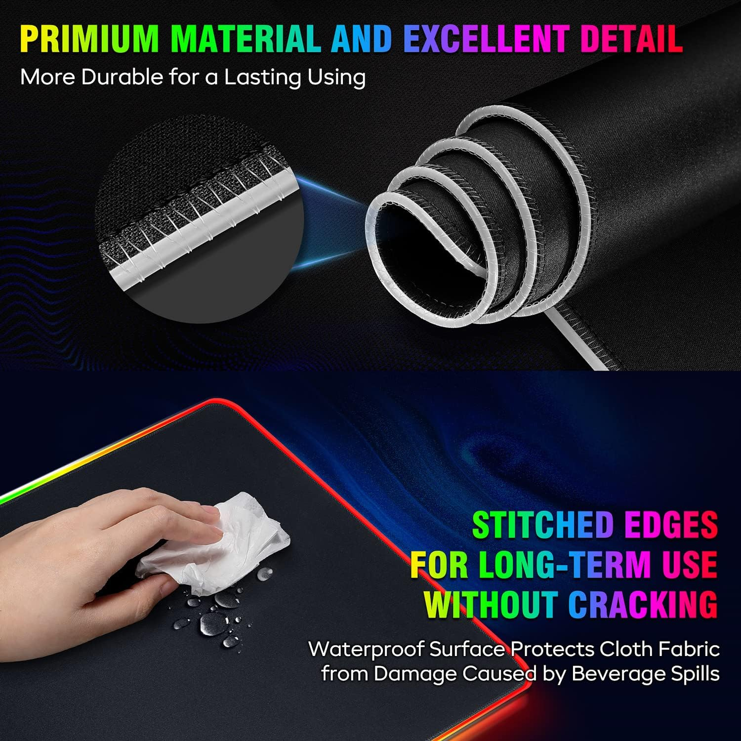 Gimars 800X300X5Mm Large Gaming Mouse Pad with 12 LED Lighting Modes, RGB Mouse Pad with Stitched Edges, Premium Micro-Weave Cloth, Waterproof Desk Mat, Keyboard and Mouse Pad for Desk, Gaming, Office