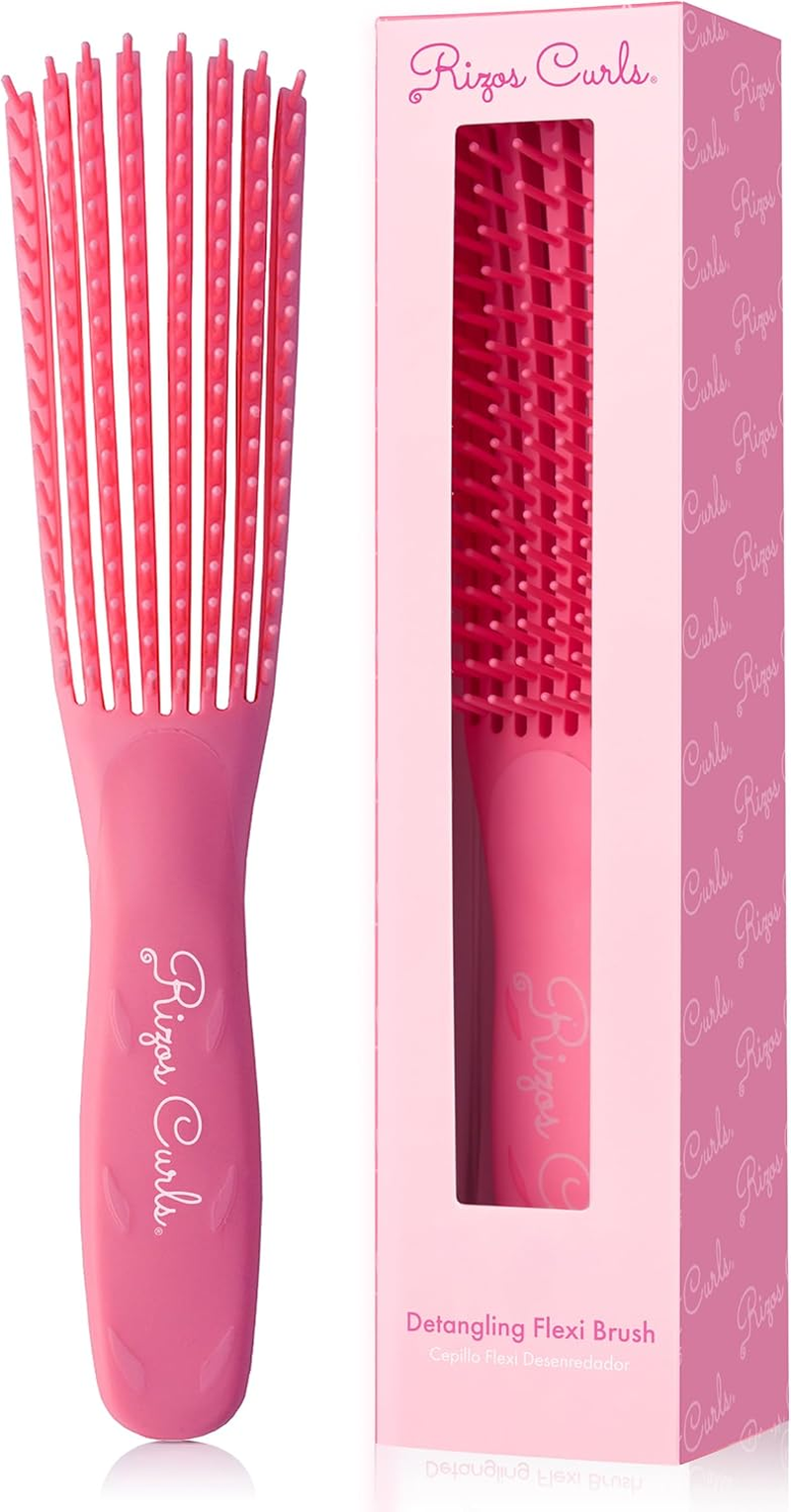 Rizos Curls Detangling Flexi Brush, Detangle Curly, Coily Curls, Shower Brush, Reduce Hair Loss & Breakage, Distribute Product and Add Shine, Pink image number 1