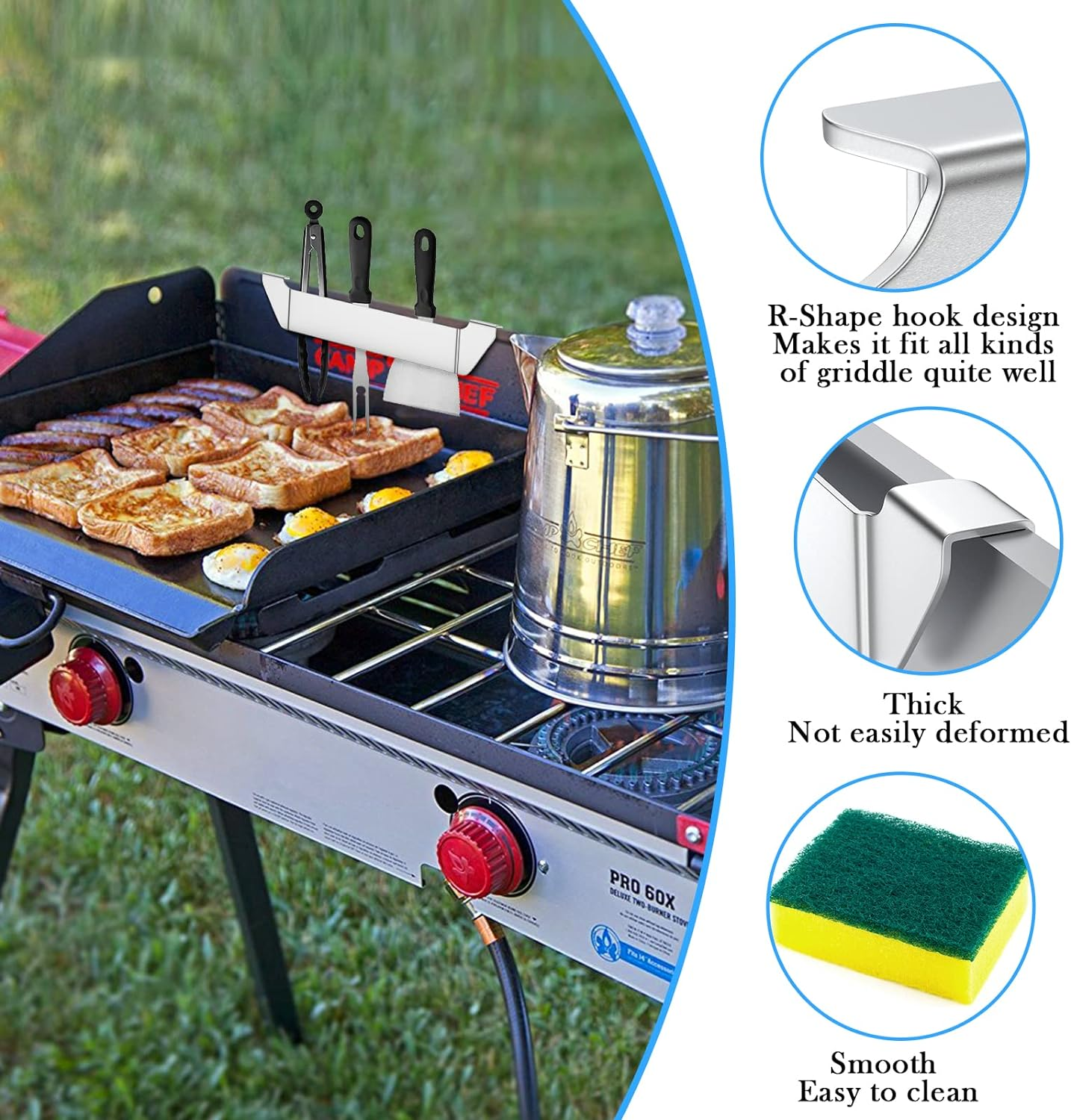 AUAUY 2 Pack Stainless Steel Griddle Spatula Stand, Grill Barbecue Tool Rack Hold Rack Griddle Accessories Holder for Blackstone, Camp Chef, Royal Gourmet, Outdoor Camping Picnic BBQ Essentials image number 3