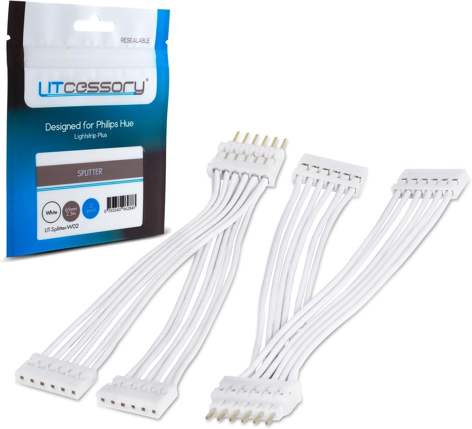 Litcessory Splitter for Philips Hue/Solo Lightstrip (2 Pack, White - Micro 6-PIN V4 / Solo Lightstrip)