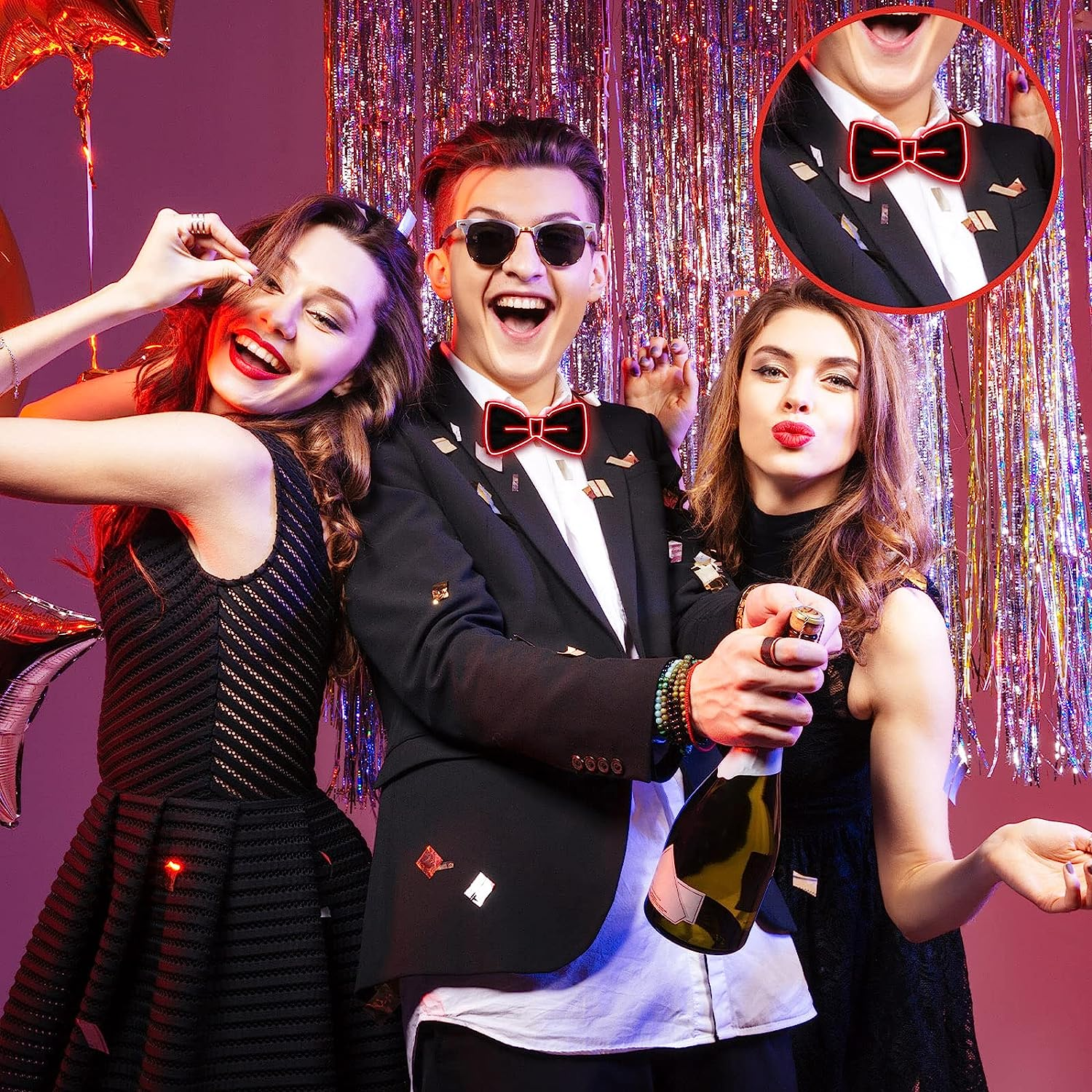 Jeyiour 8 Pcs Light up Bow Tie LED Bowtie LED Glow in the Dark Bow Tie for Men Funny Party Clothes Neon Costume Accessories for Rave Show, Novelty Glow Outfits, Neon (Blue, Green, Red, Yellow, Etc.) image number 4